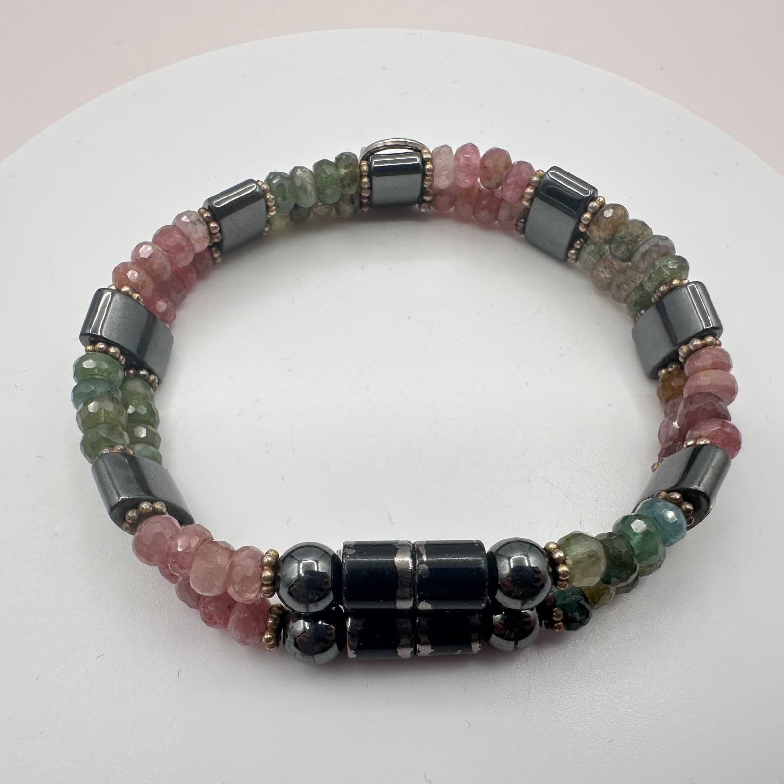 Vintage 80s Watermelon Hematite Bracelet Healing Reiki Amulet Classic Jewelry - Image 1