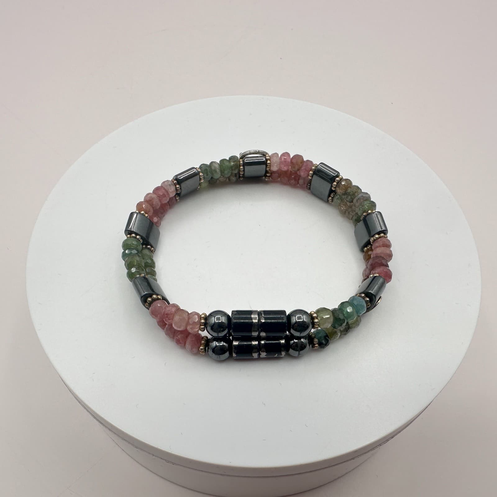 Vintage 80s Watermelon Hematite Bracelet Healing Reiki Amulet Classic Jewelry - Thumbnail 2