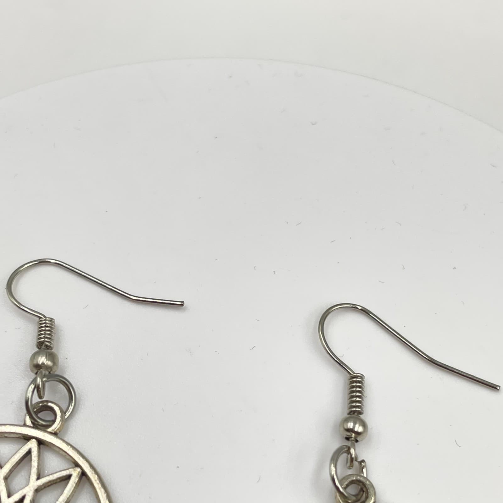 Bohemian Silver-Tone Metal Turquoise Center Mandala Dangle Drop Hook Earrings - Thumbnail 4