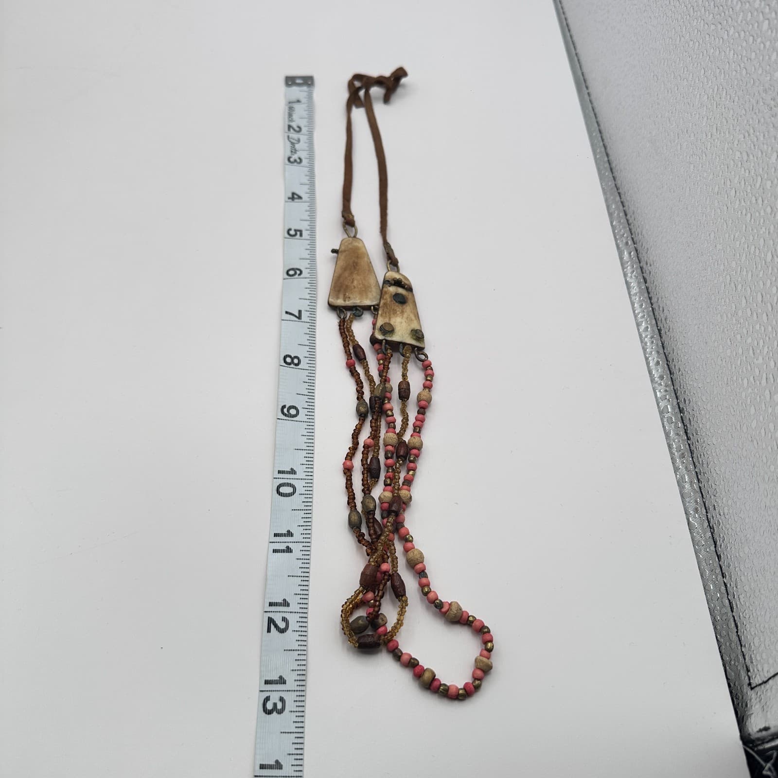 Vintage 80s Beaded Statement Necklace Tribal Artisanal Pink Earth Retro Jewelry - Thumbnail 9