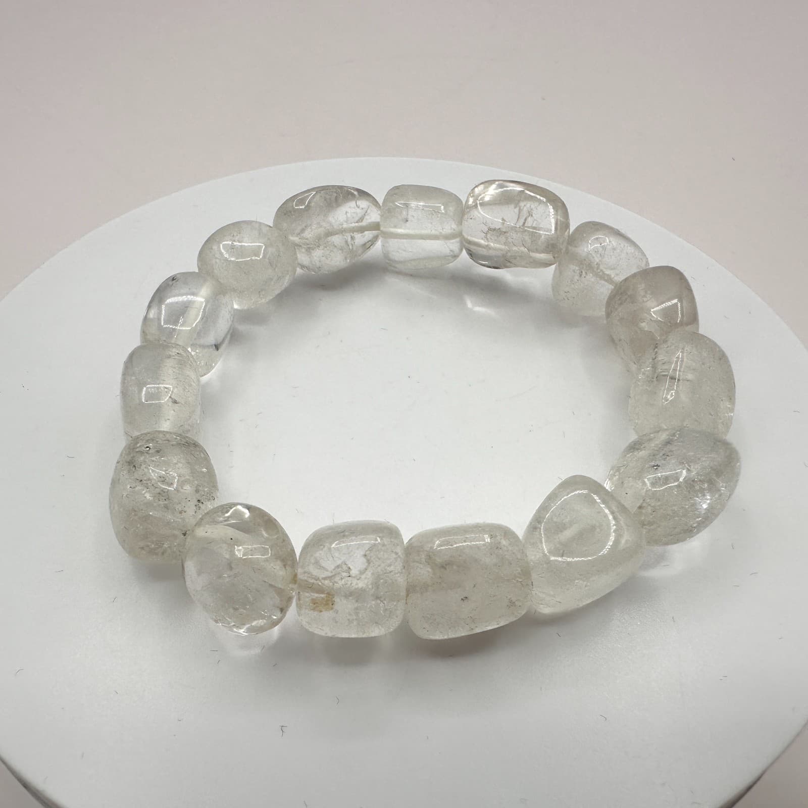 Vintage 80s Clear Quartz Tumbled Nugget Bracelet Holistic Healing Amulet Jewelry - Image 1