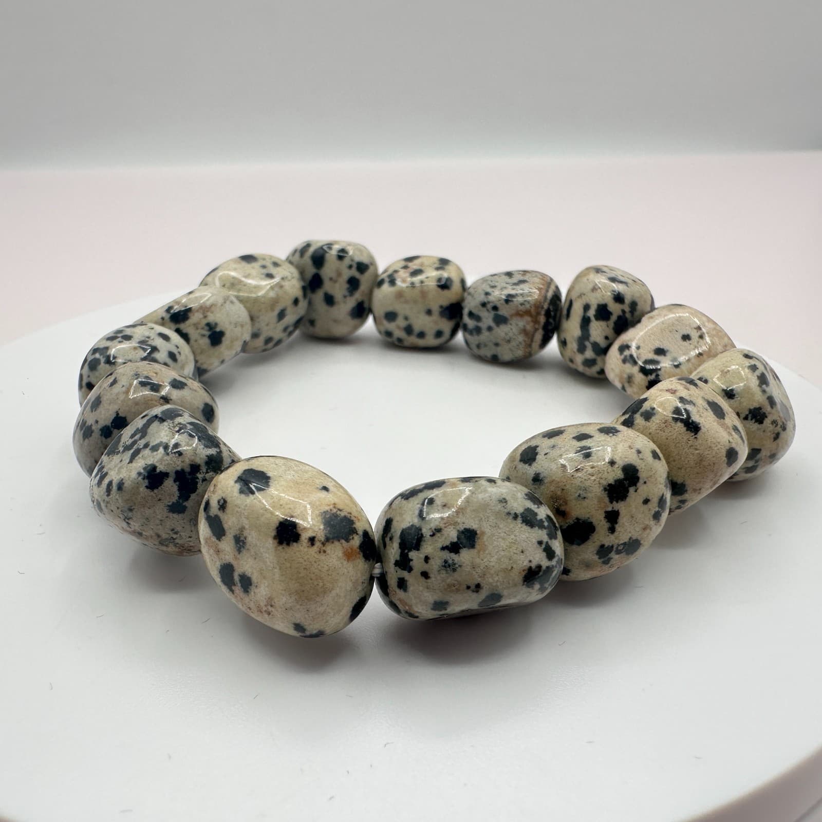 Vintage 80s Dalmatian Jasper Tumbled Nugget Bracelet Holistic Healing Jewelry - Thumbnail 3