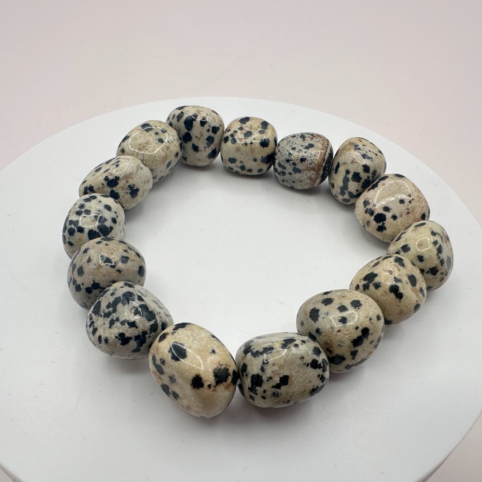 Vintage 80s Dalmatian Jasper Tumbled Nugget Bracelet Holistic Healing Jewelry - Image 1