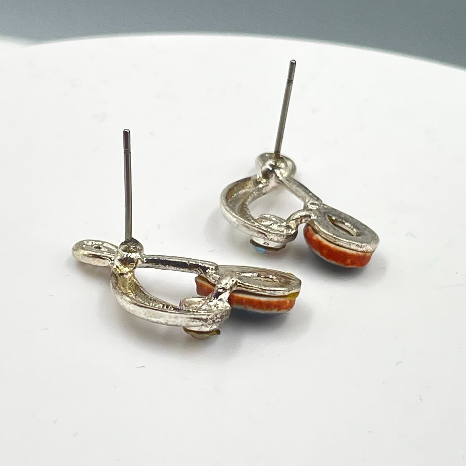 Silver-Tone Black Iridescent Crystal Enamel Teardrop Musical Note Studs Earrings - Thumbnail 7