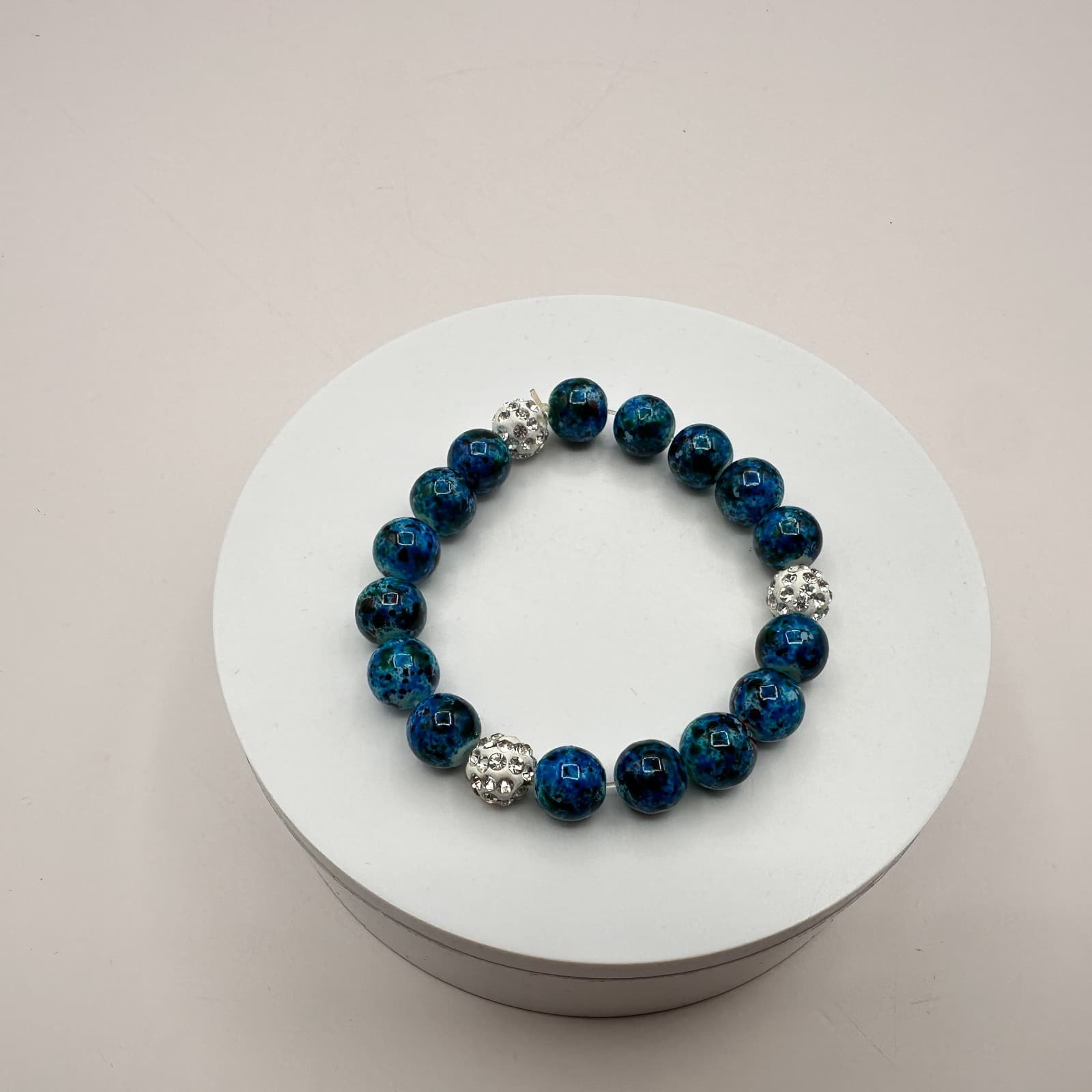 Vintage 90s Shattuckite Beaded Bracelet Blue Gemstone Healing Amulet Jewelry - Thumbnail 2