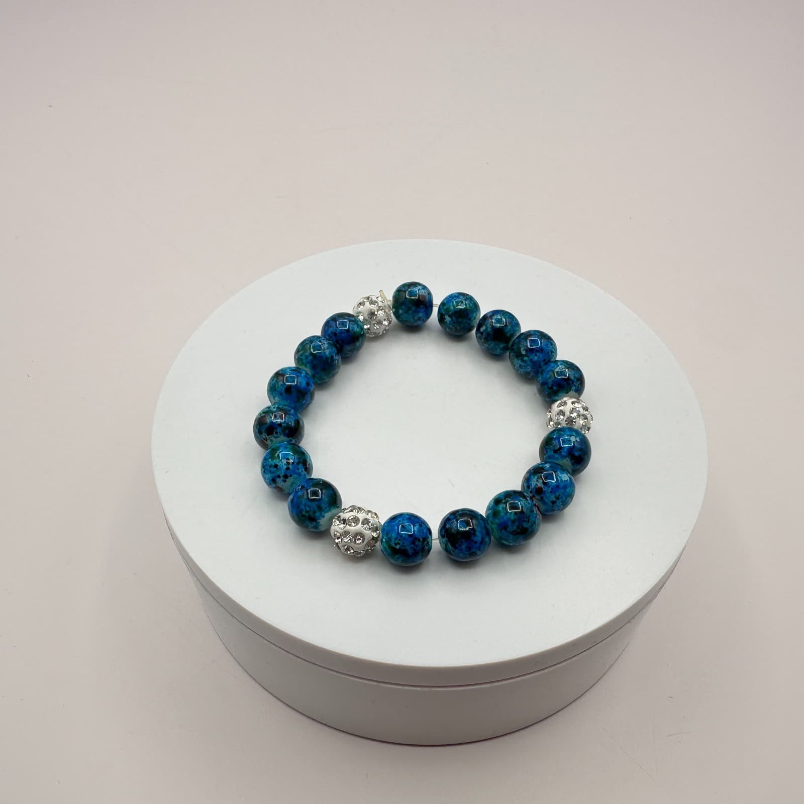 Vintage 90s Shattuckite Beaded Bracelet Blue Gemstone Healing Amulet Jewelry - Thumbnail 5