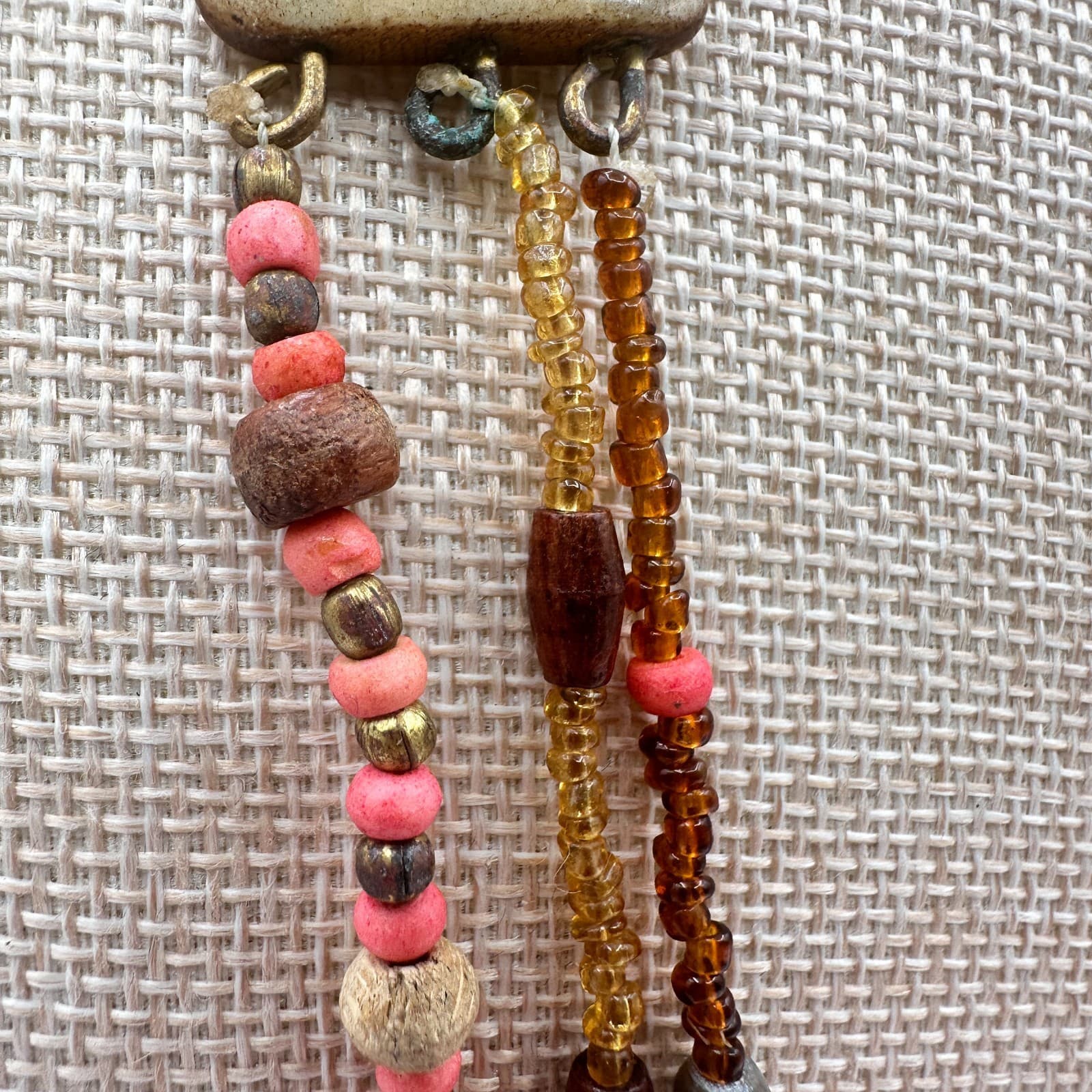 Vintage 80s Beaded Statement Necklace Tribal Artisanal Pink Earth Retro Jewelry - Thumbnail 4