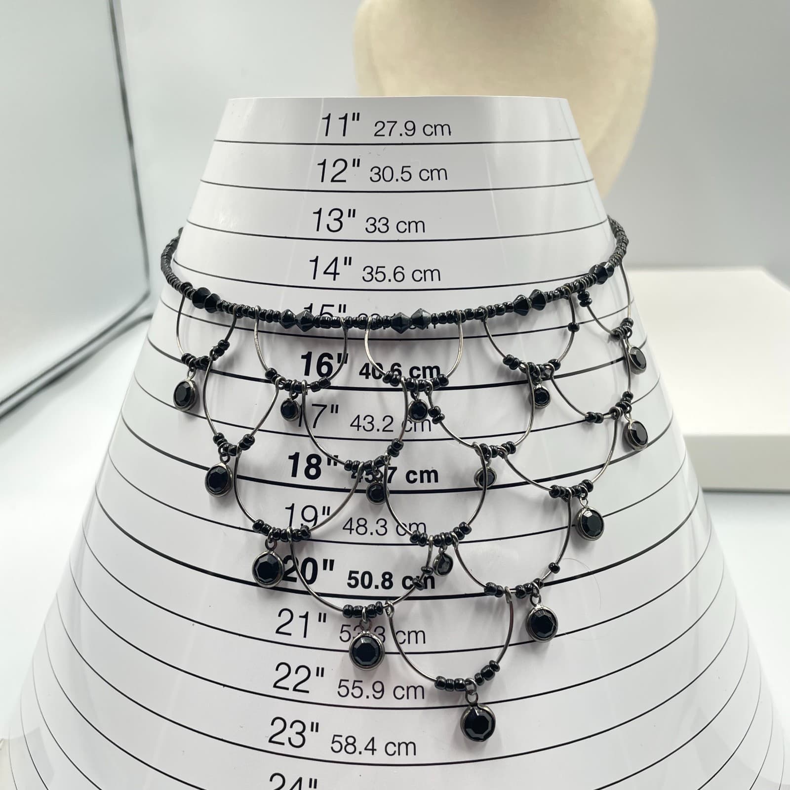 Vintage Gothic Victorian Black Seed Bead Scalloped Bib Statement Choker Necklace - Thumbnail 7