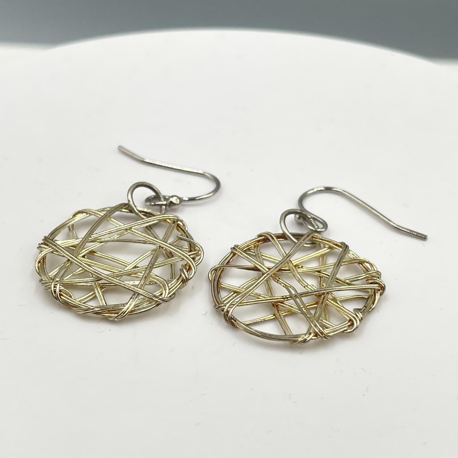 Y2K Silver-Tone Zingara Yuli Design Star Wreath Wire Wrapped Nest Round Earrings - Thumbnail 2