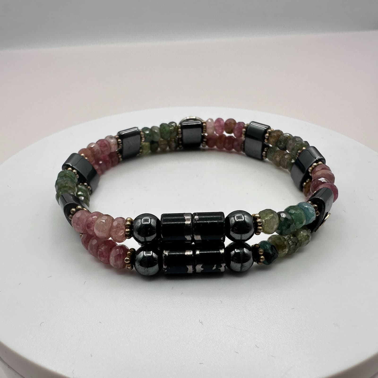 Vintage 80s Watermelon Hematite Bracelet Healing Reiki Amulet Classic Jewelry - Thumbnail 5