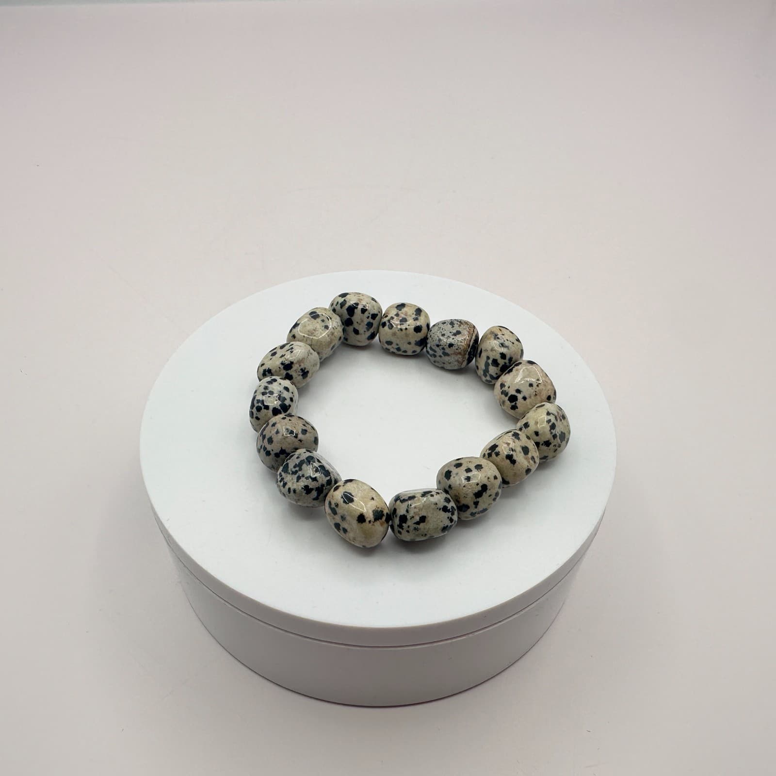 Vintage 80s Dalmatian Jasper Tumbled Nugget Bracelet Holistic Healing Jewelry - Thumbnail 5