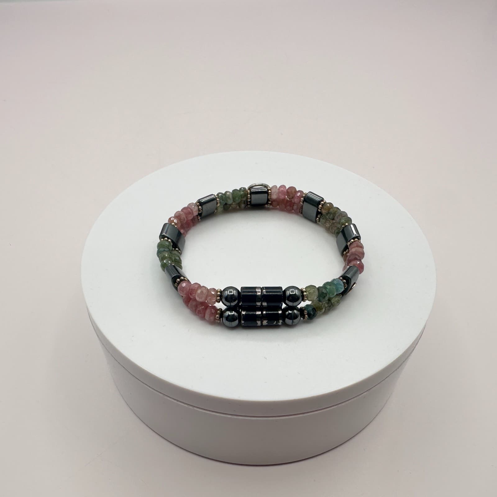 Vintage 80s Watermelon Hematite Bracelet Healing Reiki Amulet Classic Jewelry - Thumbnail 6