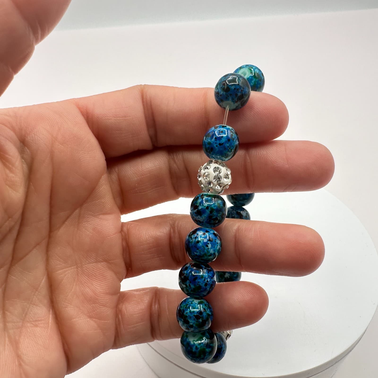 Vintage 90s Shattuckite Beaded Bracelet Blue Gemstone Healing Amulet Jewelry - Thumbnail 6