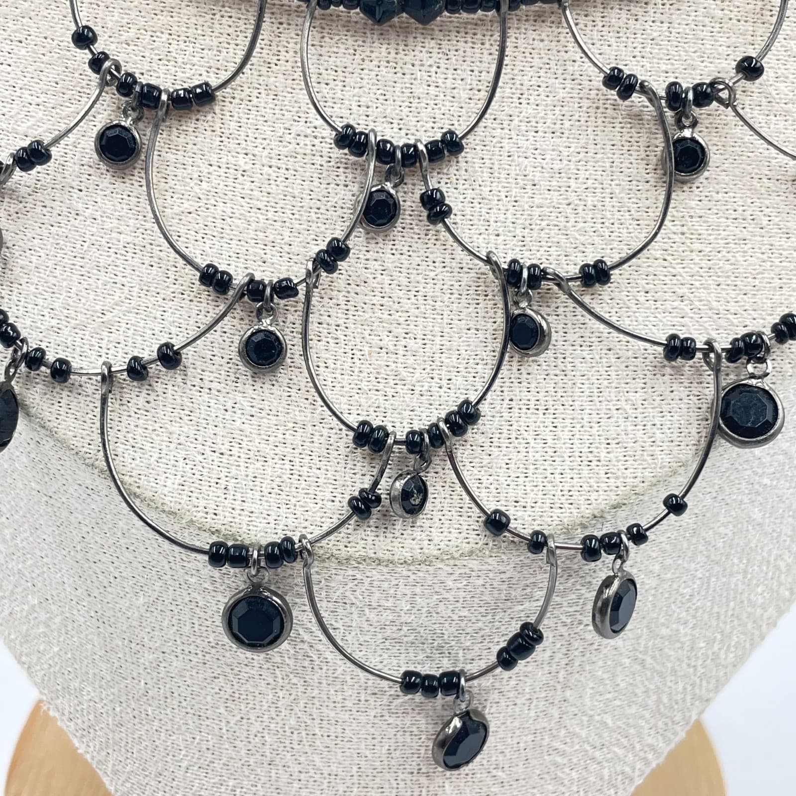 Vintage Gothic Victorian Black Seed Bead Scalloped Bib Statement Choker Necklace - Thumbnail 3