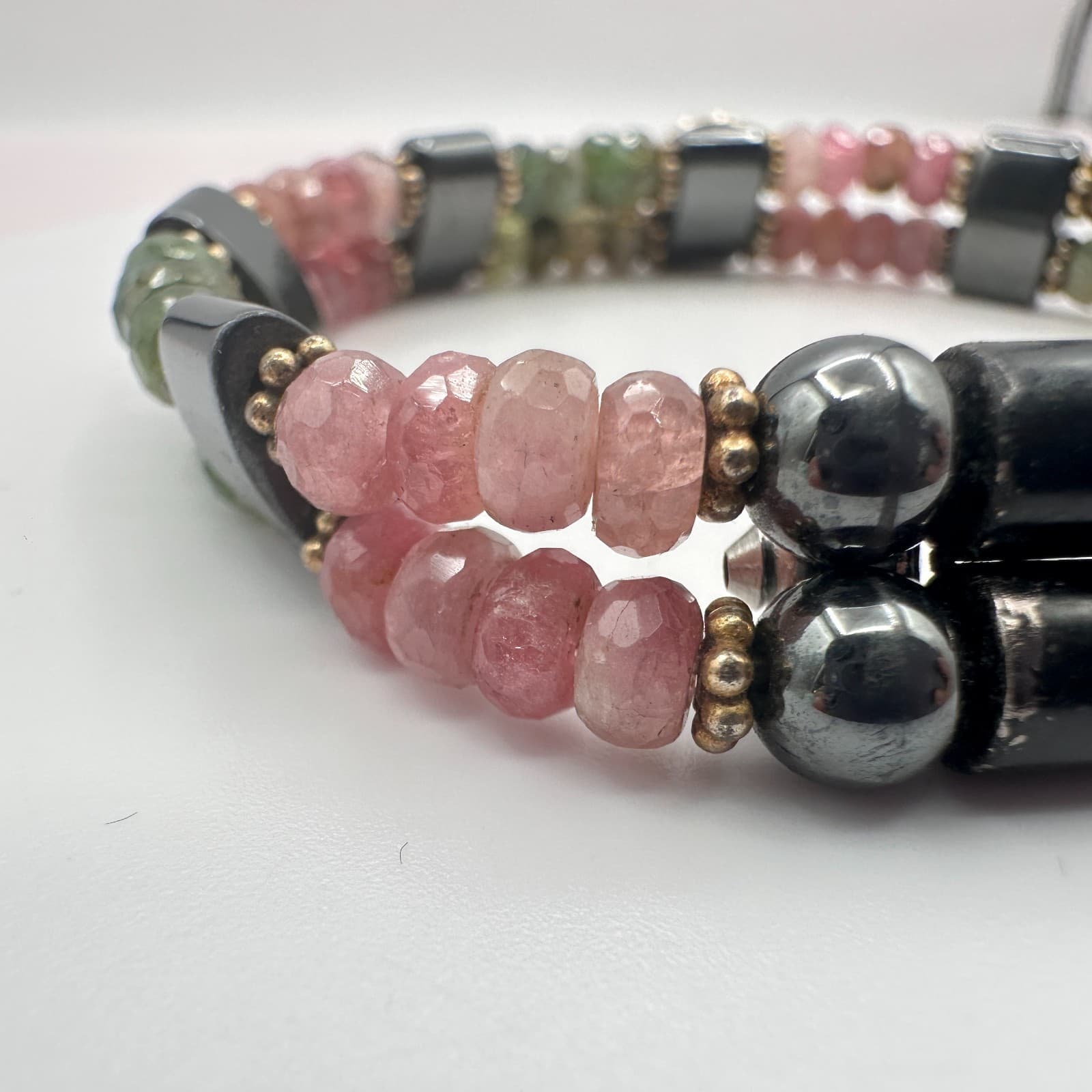 Vintage 80s Watermelon Hematite Bracelet Healing Reiki Amulet Classic Jewelry - Thumbnail 4