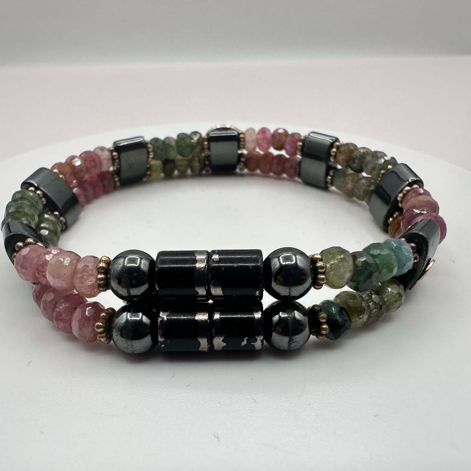 Vintage 80s Watermelon Hematite Bracelet Healing Reiki Amulet Classic Jewelry - Thumbnail 3