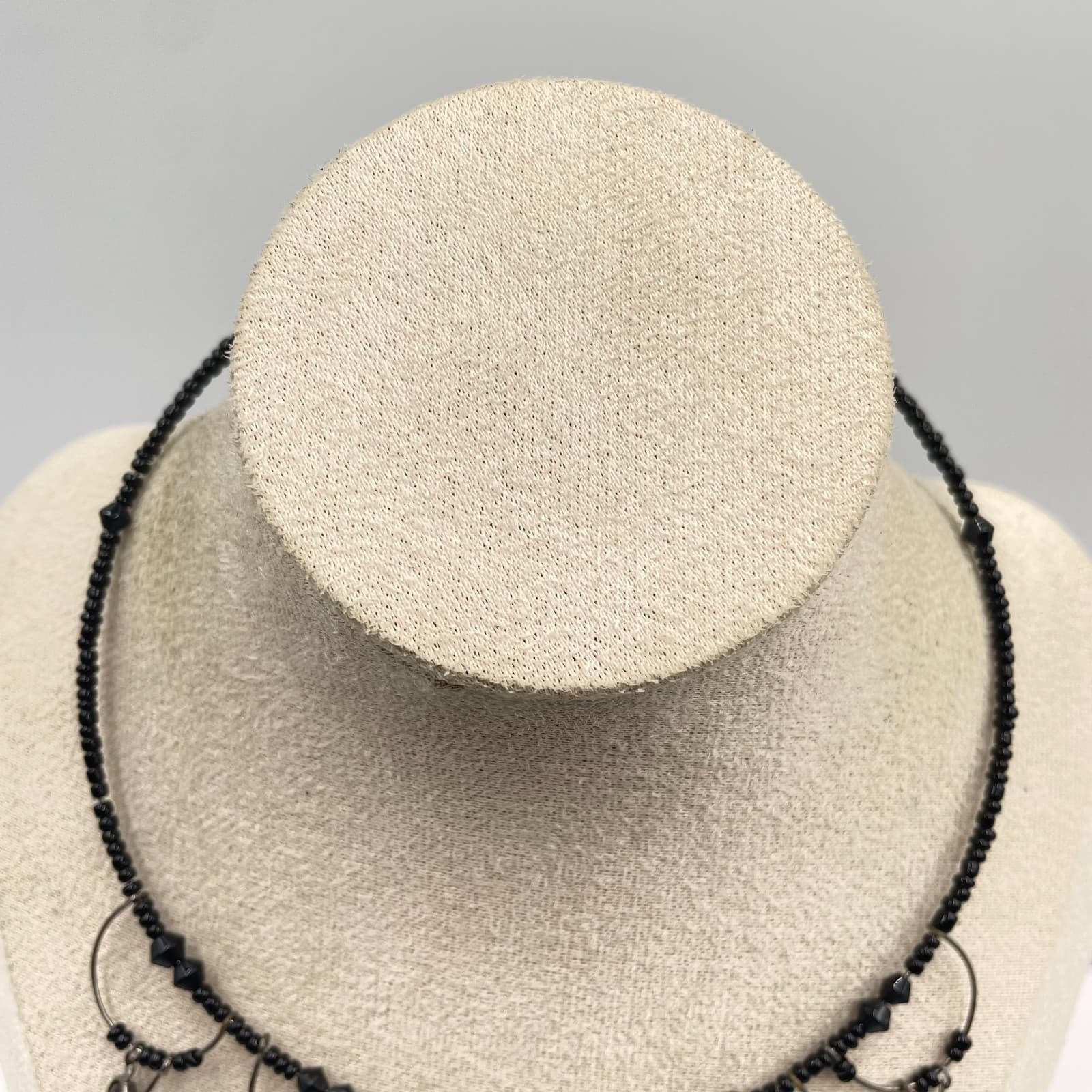 Vintage Gothic Victorian Black Seed Bead Scalloped Bib Statement Choker Necklace - Thumbnail 2