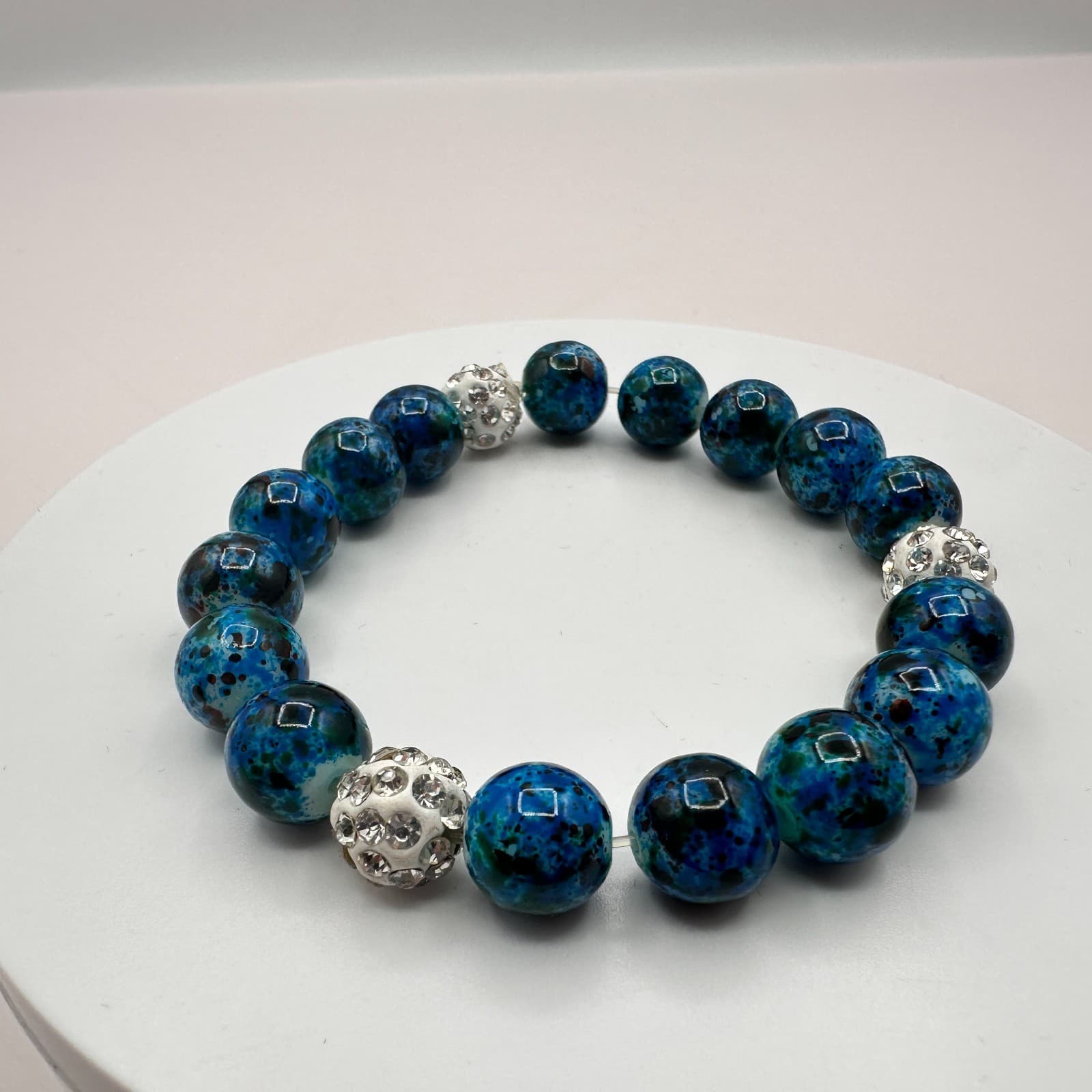 Vintage 90s Shattuckite Beaded Bracelet Blue Gemstone Healing Amulet Jewelry - Thumbnail 4