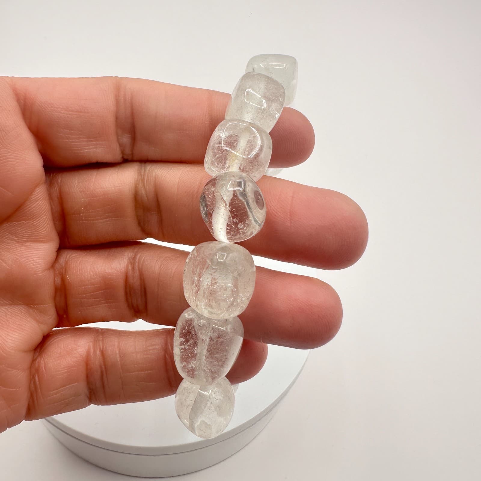 Vintage 80s Clear Quartz Tumbled Nugget Bracelet Holistic Healing Amulet Jewelry - Thumbnail 5