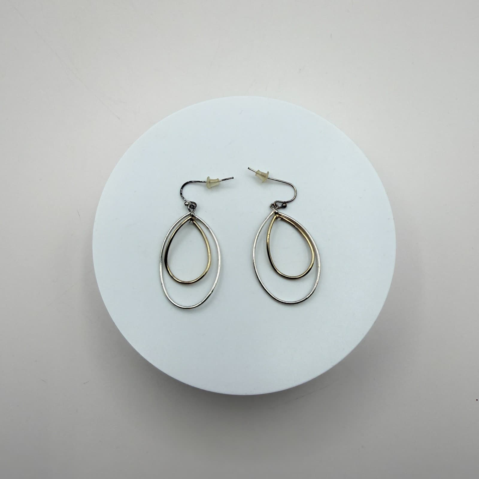 Vintage 90s Double Hoop Teardrops Earrings Women's Classic Fashion Jewelry - Thumbnail 2