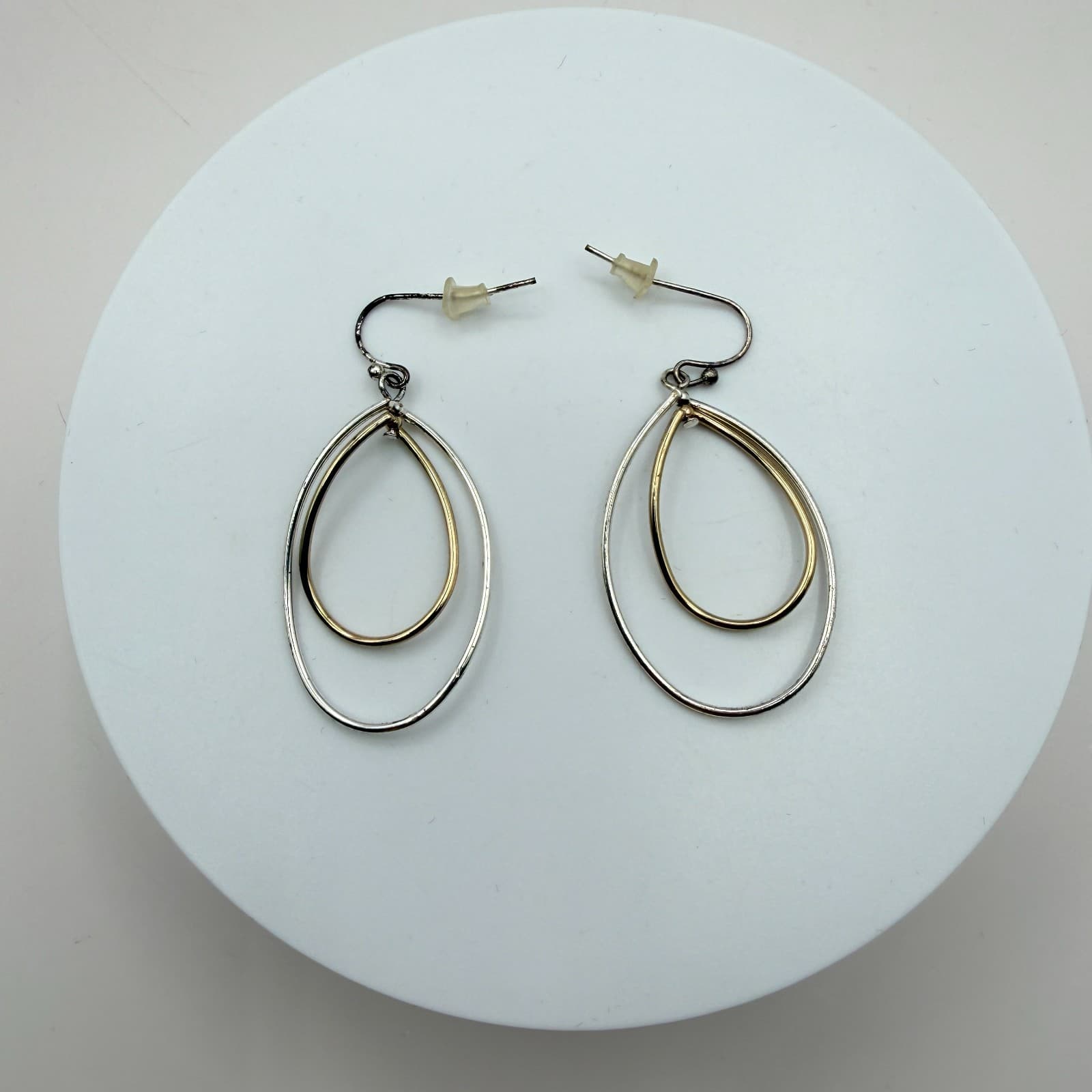 Vintage 90s Double Hoop Teardrops Earrings Women's Classic Fashion Jewelry - Thumbnail 4