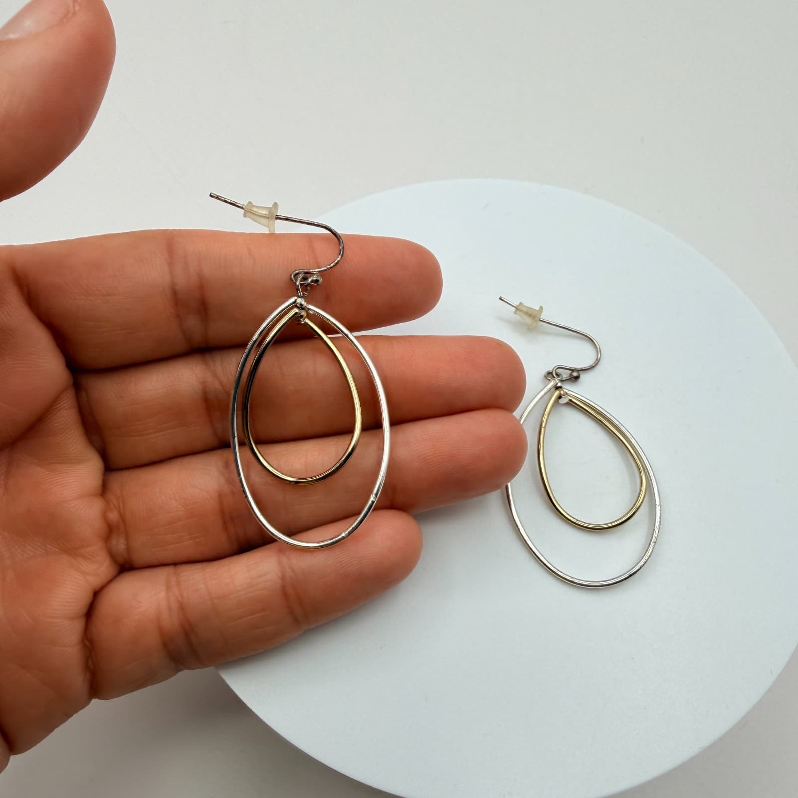 Vintage 90s Double Hoop Teardrops Earrings Women's Classic Fashion Jewelry - Thumbnail 9