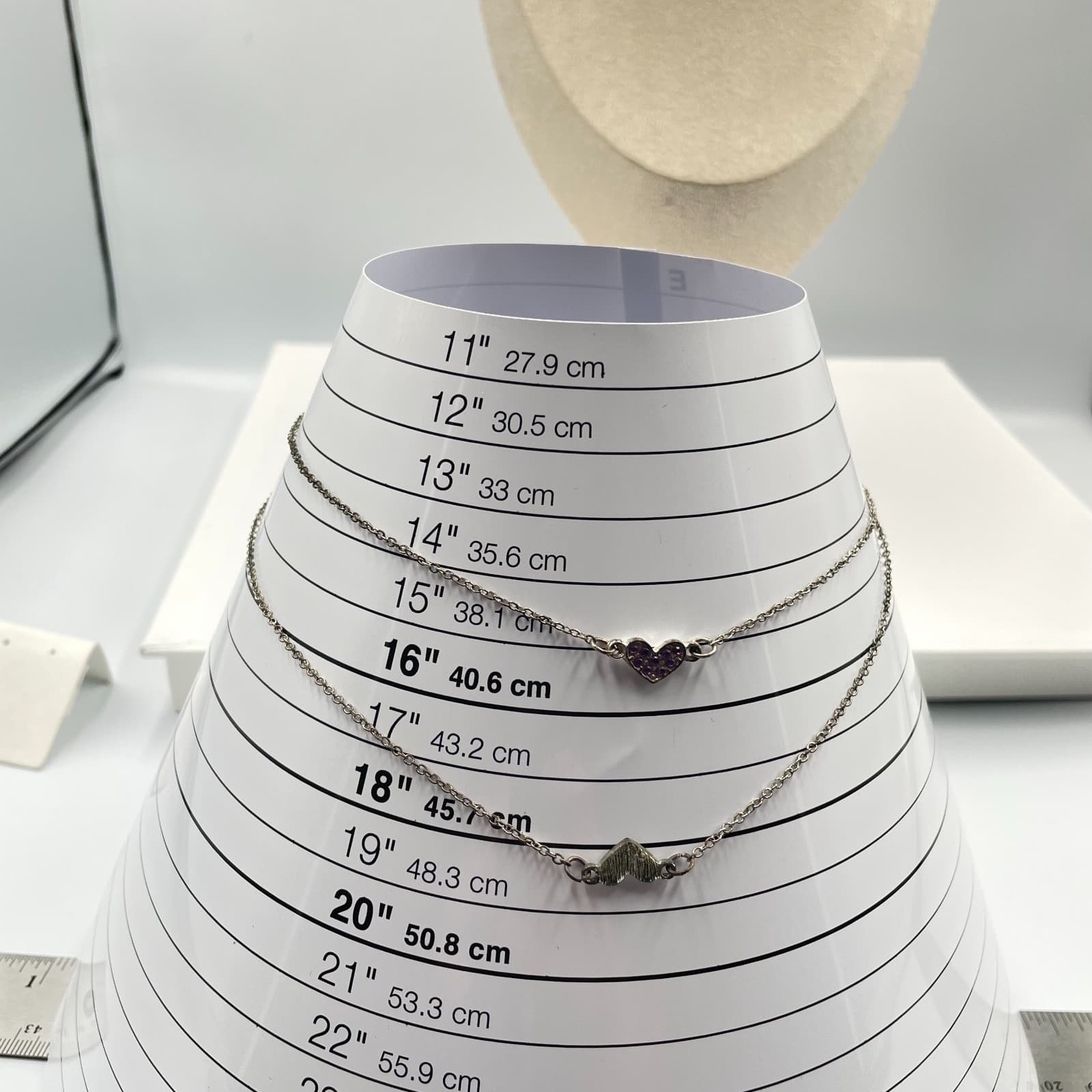 Gold-Tone Chain Double Strand Rhinestone Pave Two Heart Pendant Layer Necklace - Thumbnail 7