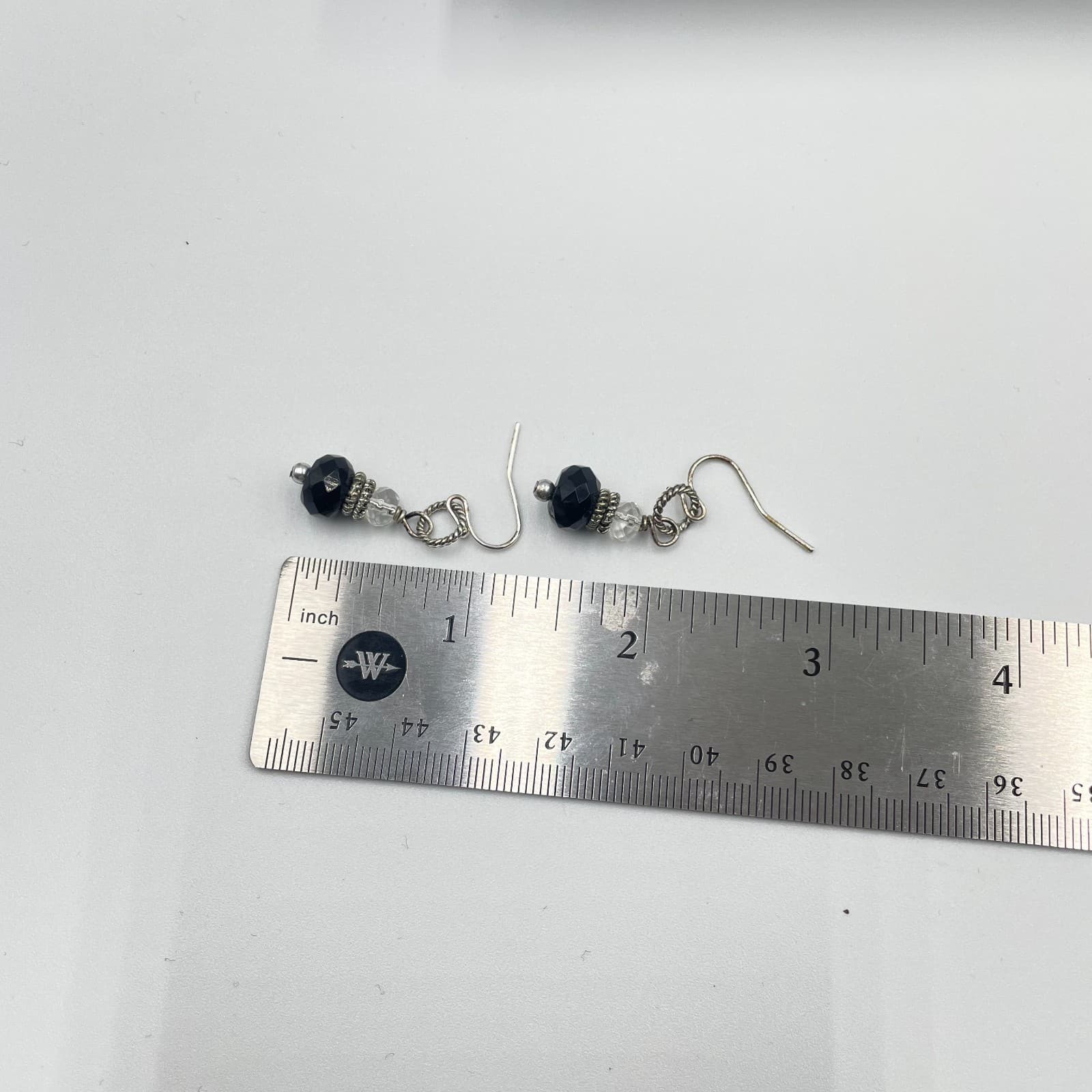 Vintage Silver-Tone Faceted Glass Beads Dangle Drop Hoops French Hook Earrings - Thumbnail 6