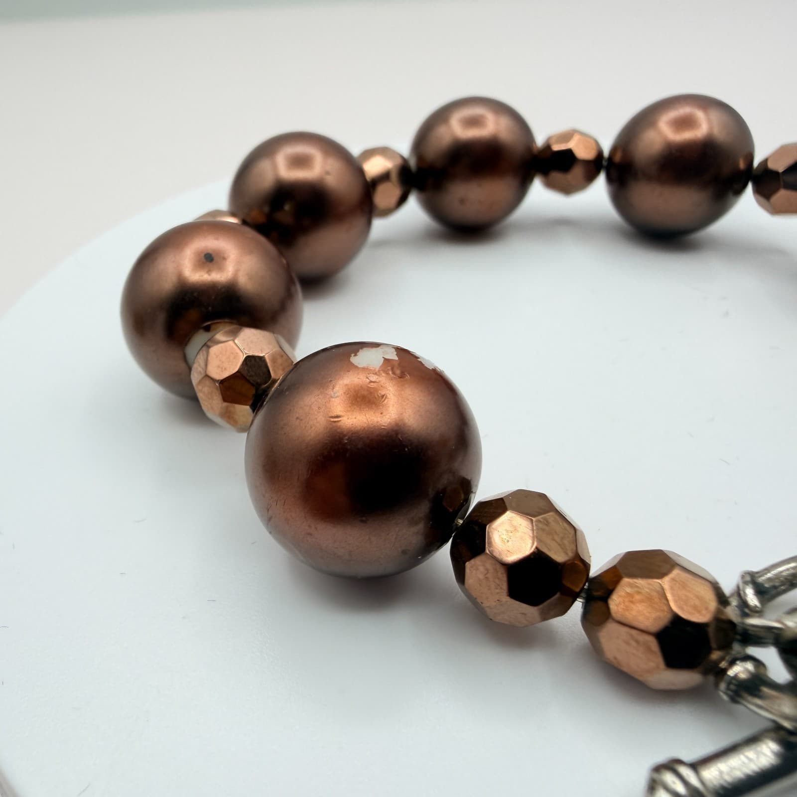 Vintage 90s Brown Glass Bead Bracelet Boho Classic Women's Fashion Jewelry - Thumbnail 5