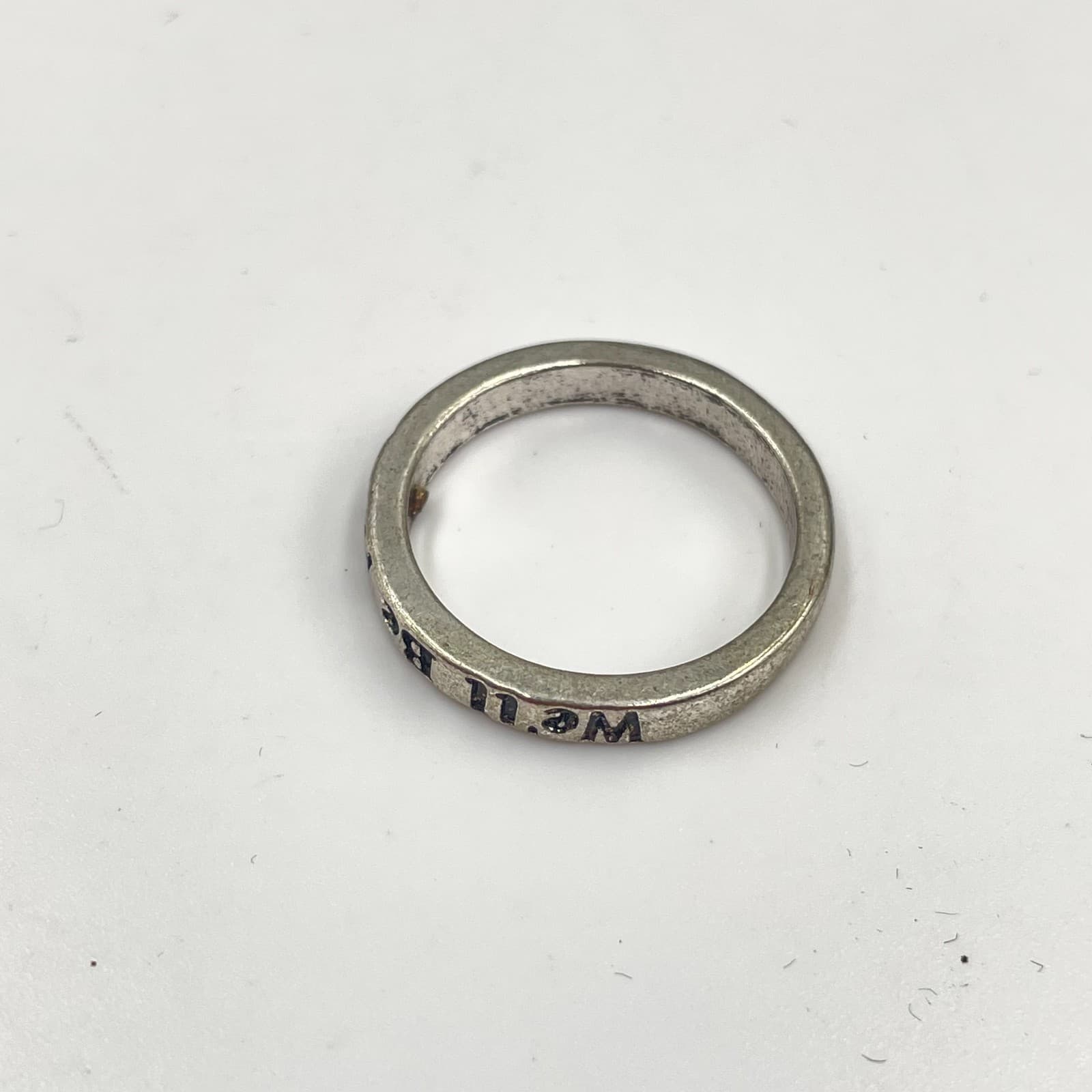 Silver-Tone Engraved Metal "We'll Be Alright" Inscribed "Fine Line" Quote Ring - Thumbnail 2