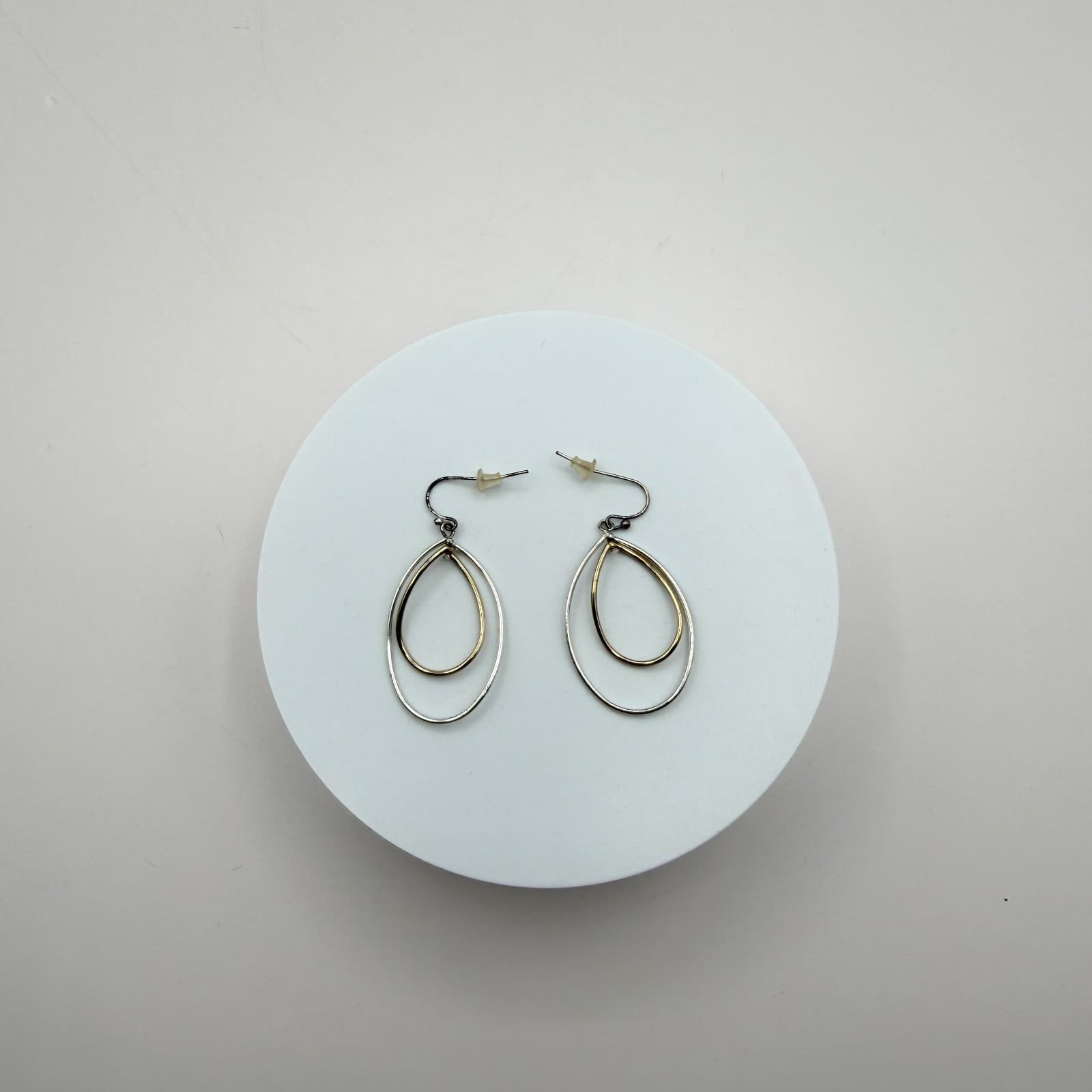 Vintage 90s Double Hoop Teardrops Earrings Women's Classic Fashion Jewelry - Thumbnail 3