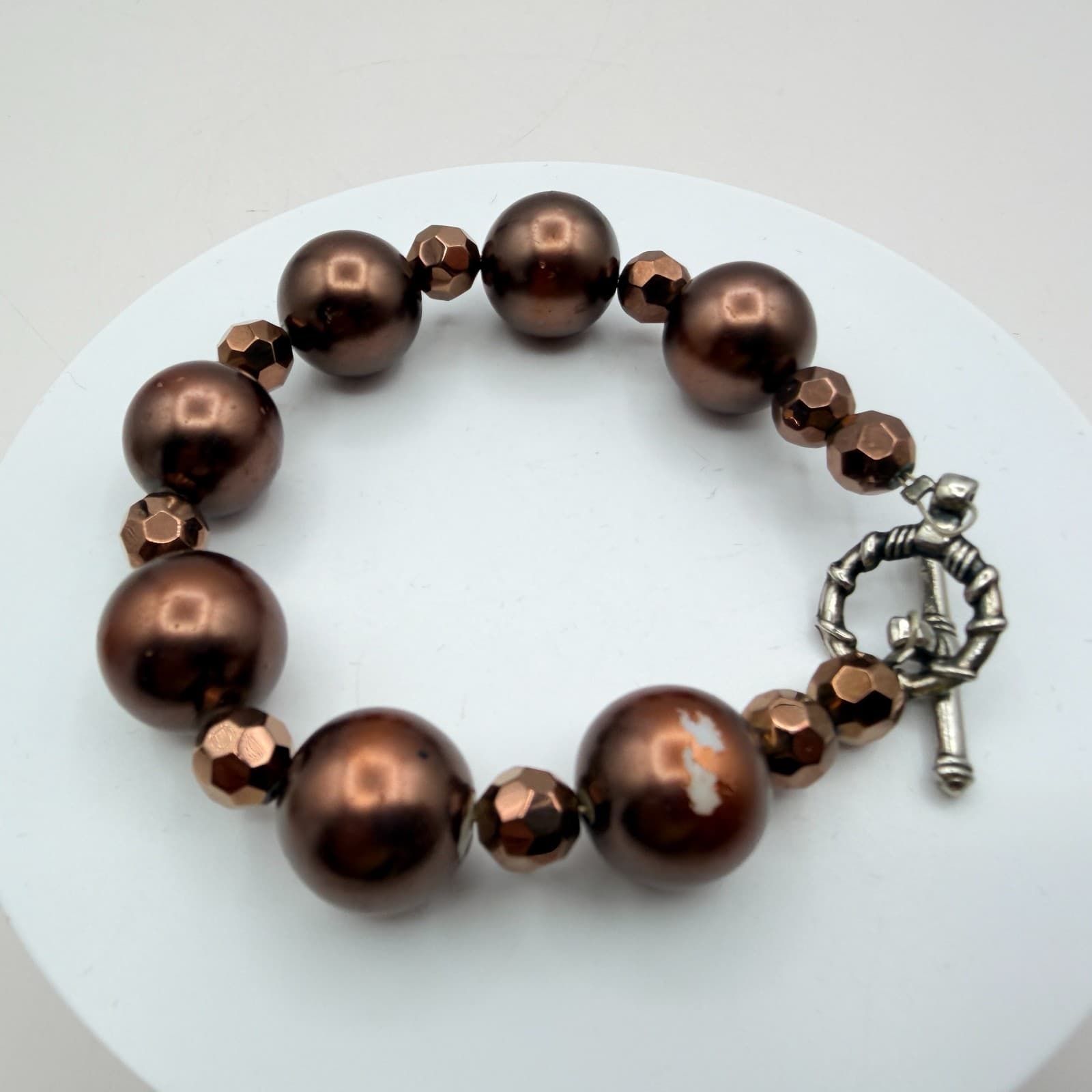 Vintage 90s Brown Glass Bead Bracelet Boho Classic Women's Fashion Jewelry - Image 1