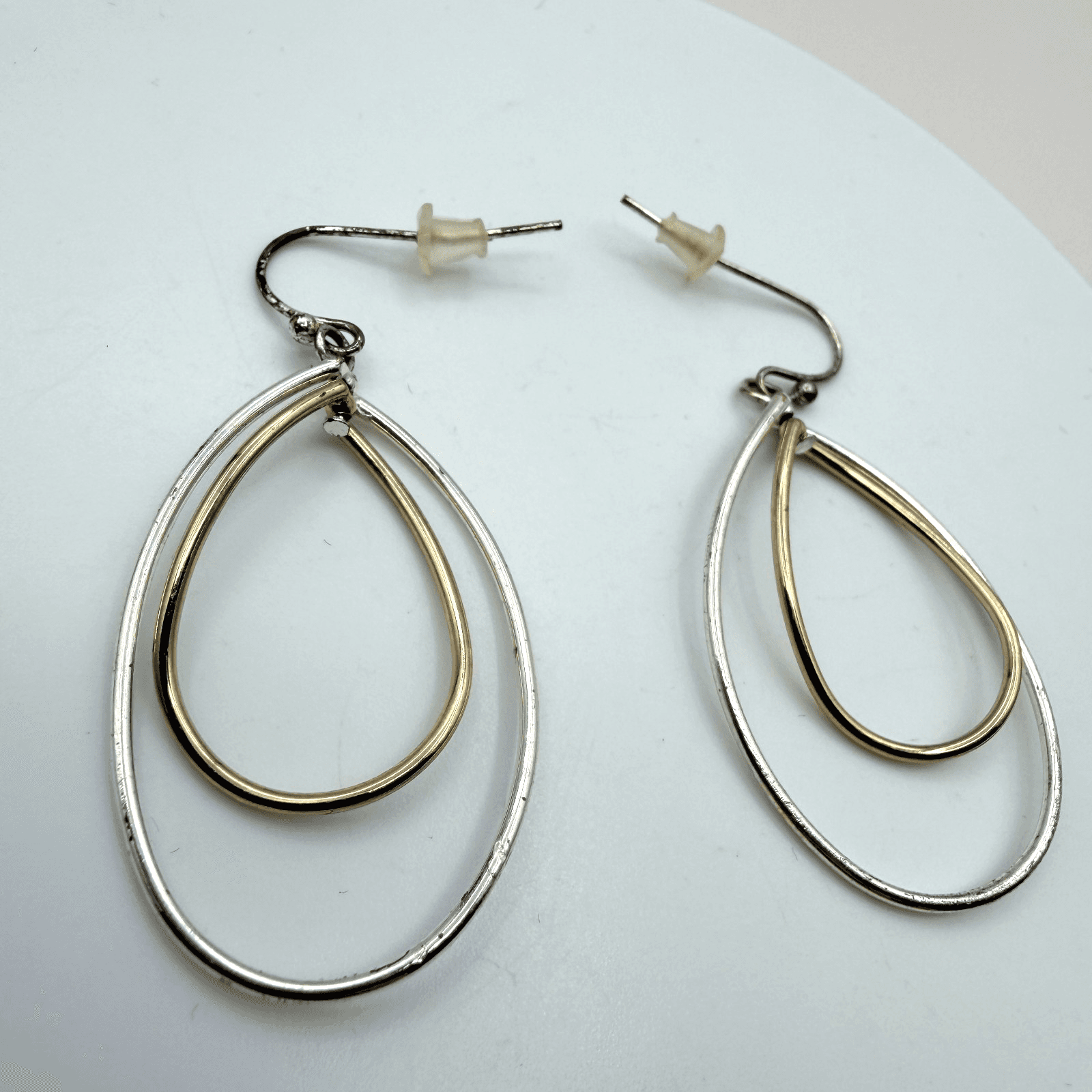 Vintage 90s Double Hoop Teardrops Earrings Women's Classic Fashion Jewelry - Image 1