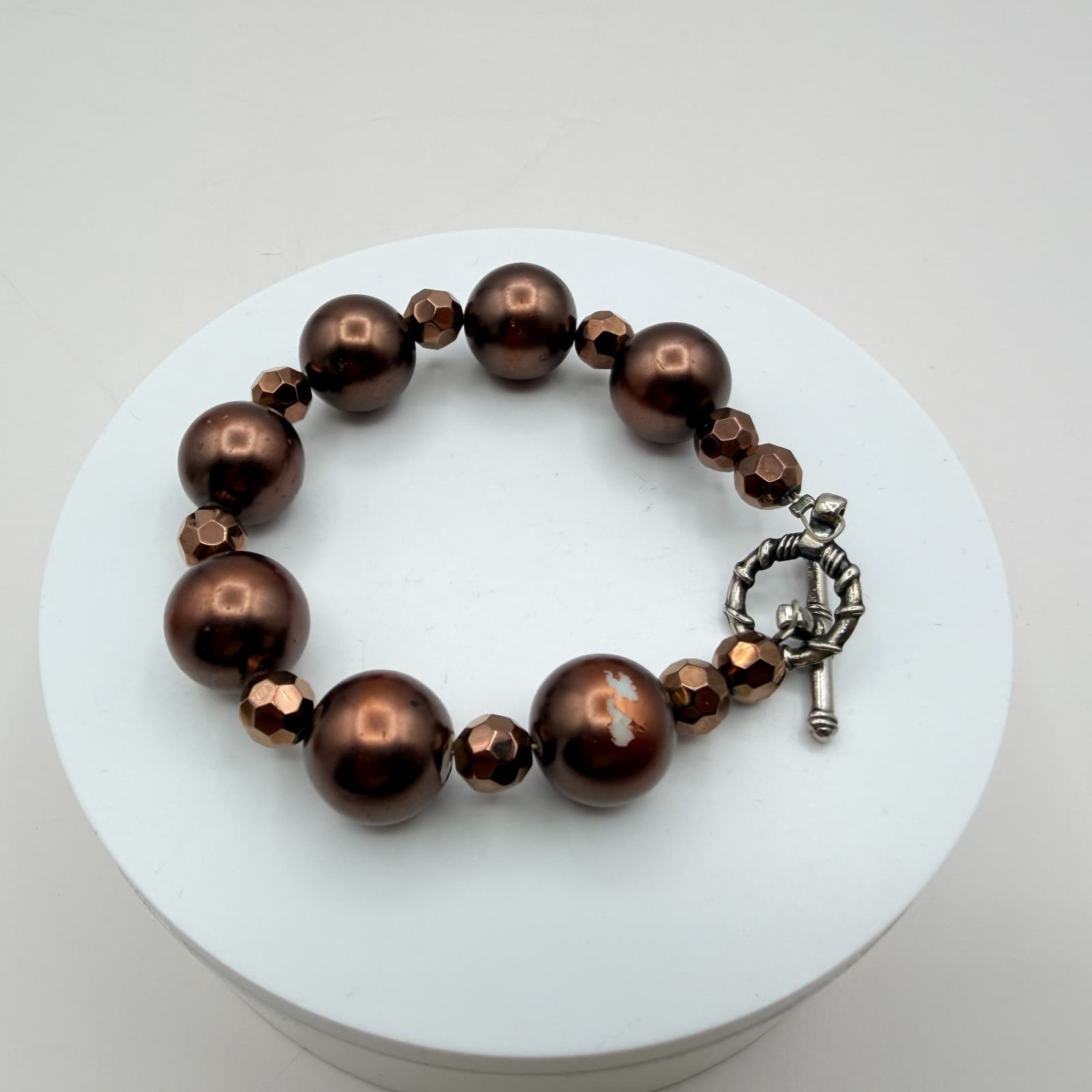 Vintage 90s Brown Glass Bead Bracelet Boho Classic Women's Fashion Jewelry - Thumbnail 2