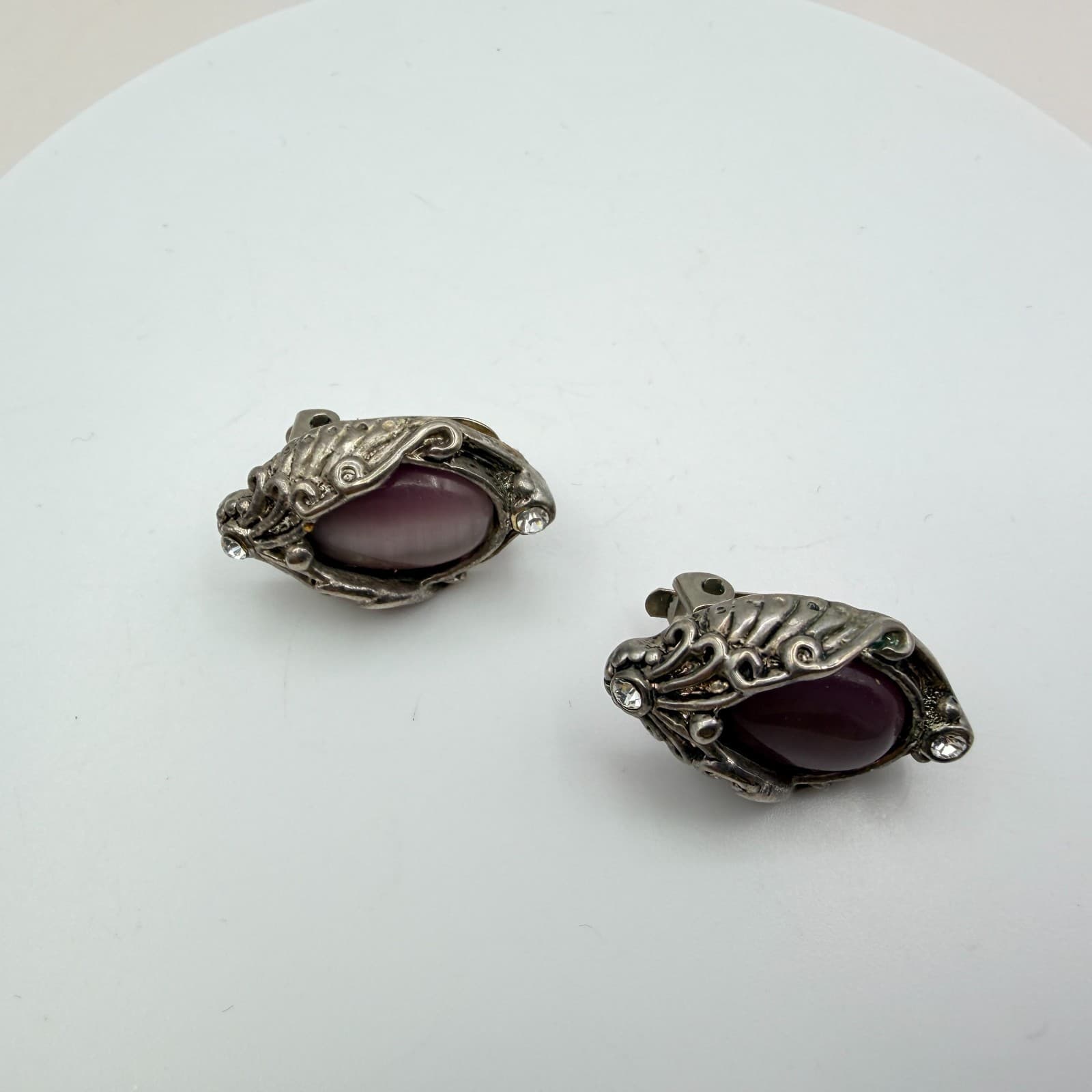 Vintage 90s Silver Tone Glass Rhinestone Earrings Set Women's Fashion Jewelry - Thumbnail 8