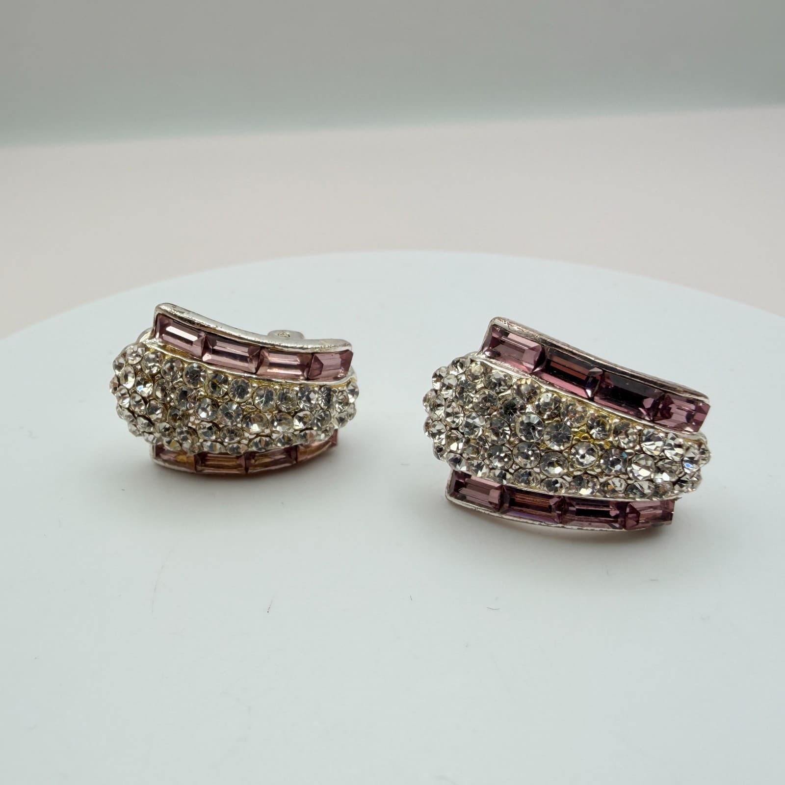 Vintage 90s Silver Tone Glass Rhinestone Earrings Set Women's Fashion Jewelry - Thumbnail 4