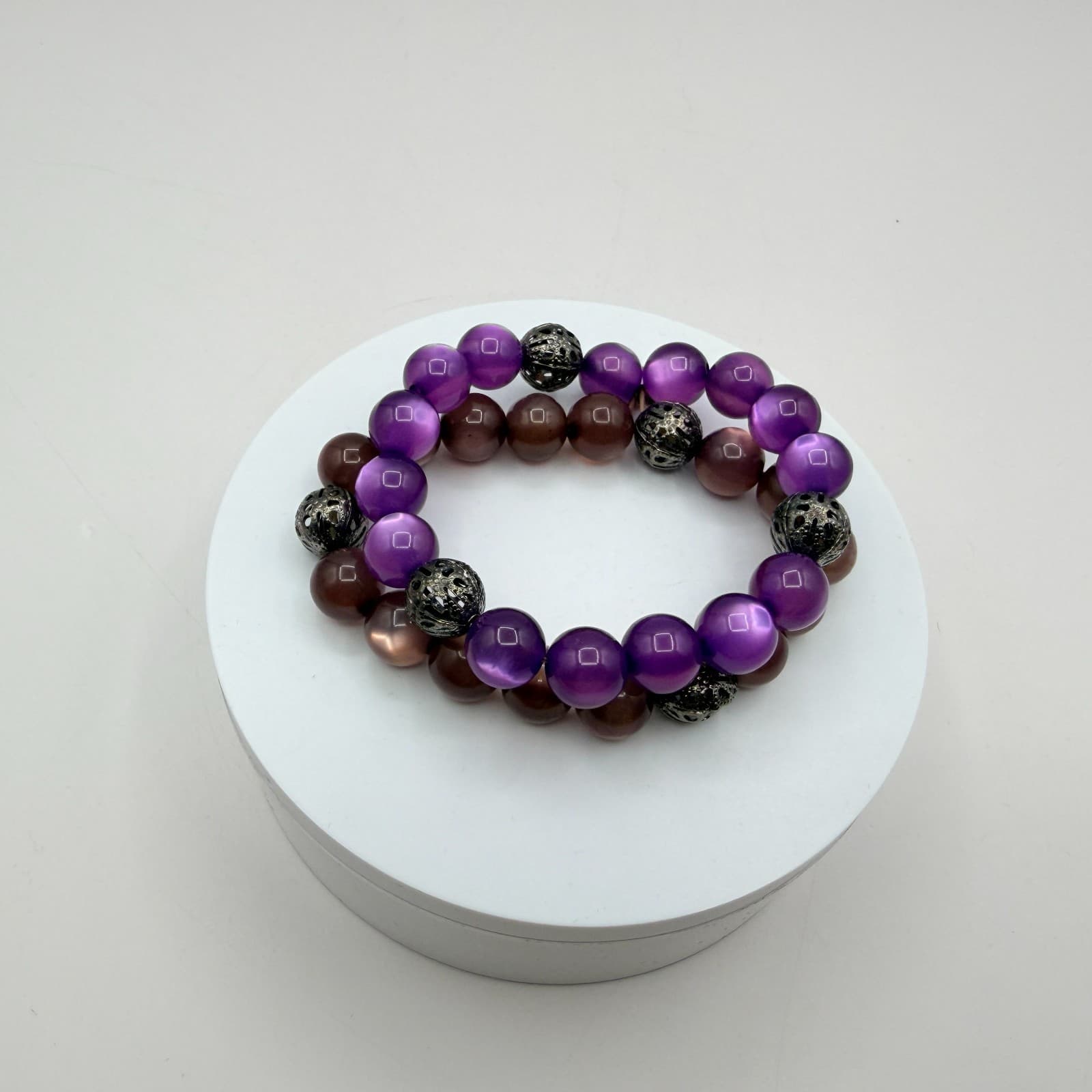 Vintage Y2K Silver Tone Beaded Stretch Bracelet Set Women's Classic Jewelry - Thumbnail 4