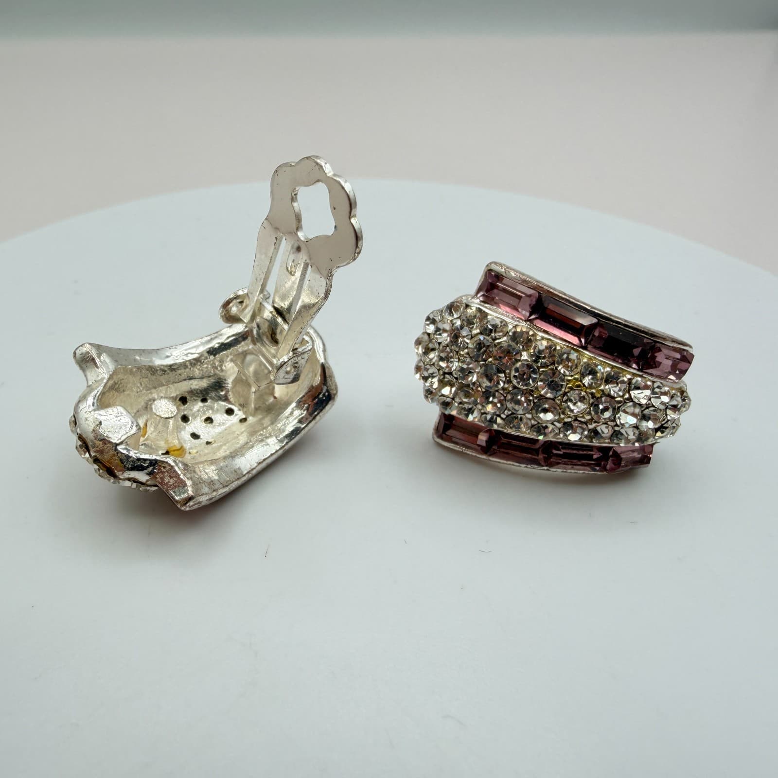 Vintage 90s Silver Tone Glass Rhinestone Earrings Set Women's Fashion Jewelry - Thumbnail 14