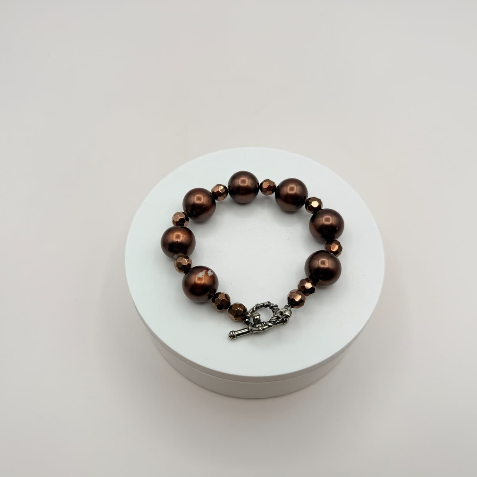 Vintage 90s Brown Glass Bead Bracelet Boho Classic Women's Fashion Jewelry - Thumbnail 7