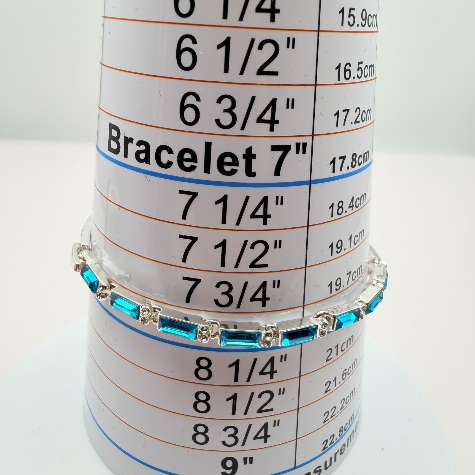 Vintage 90s SilverTone Blue Glass Baguette Link Bracelet Fashion Women's Jewelry - Thumbnail 10