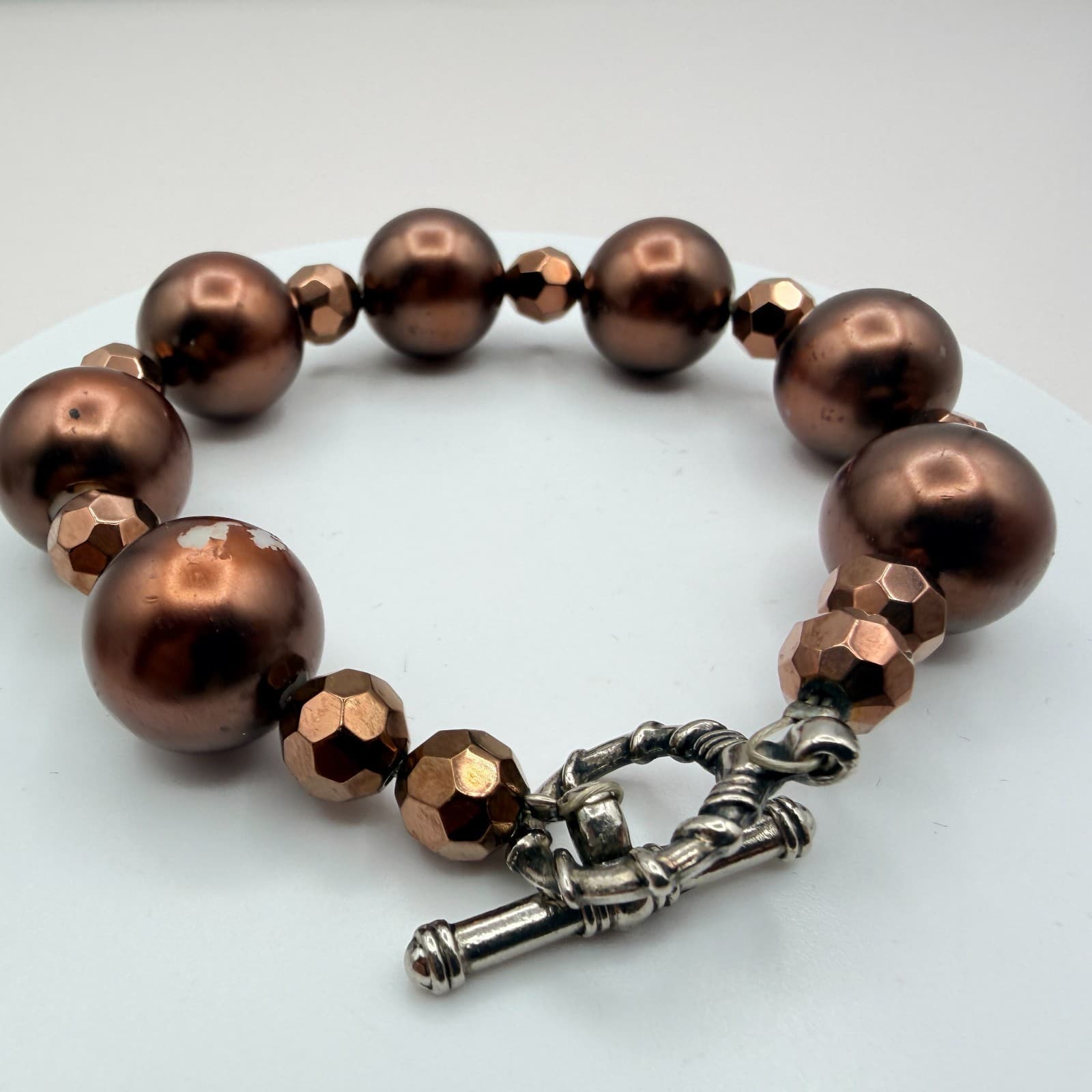 Vintage 90s Brown Glass Bead Bracelet Boho Classic Women's Fashion Jewelry - Thumbnail 3