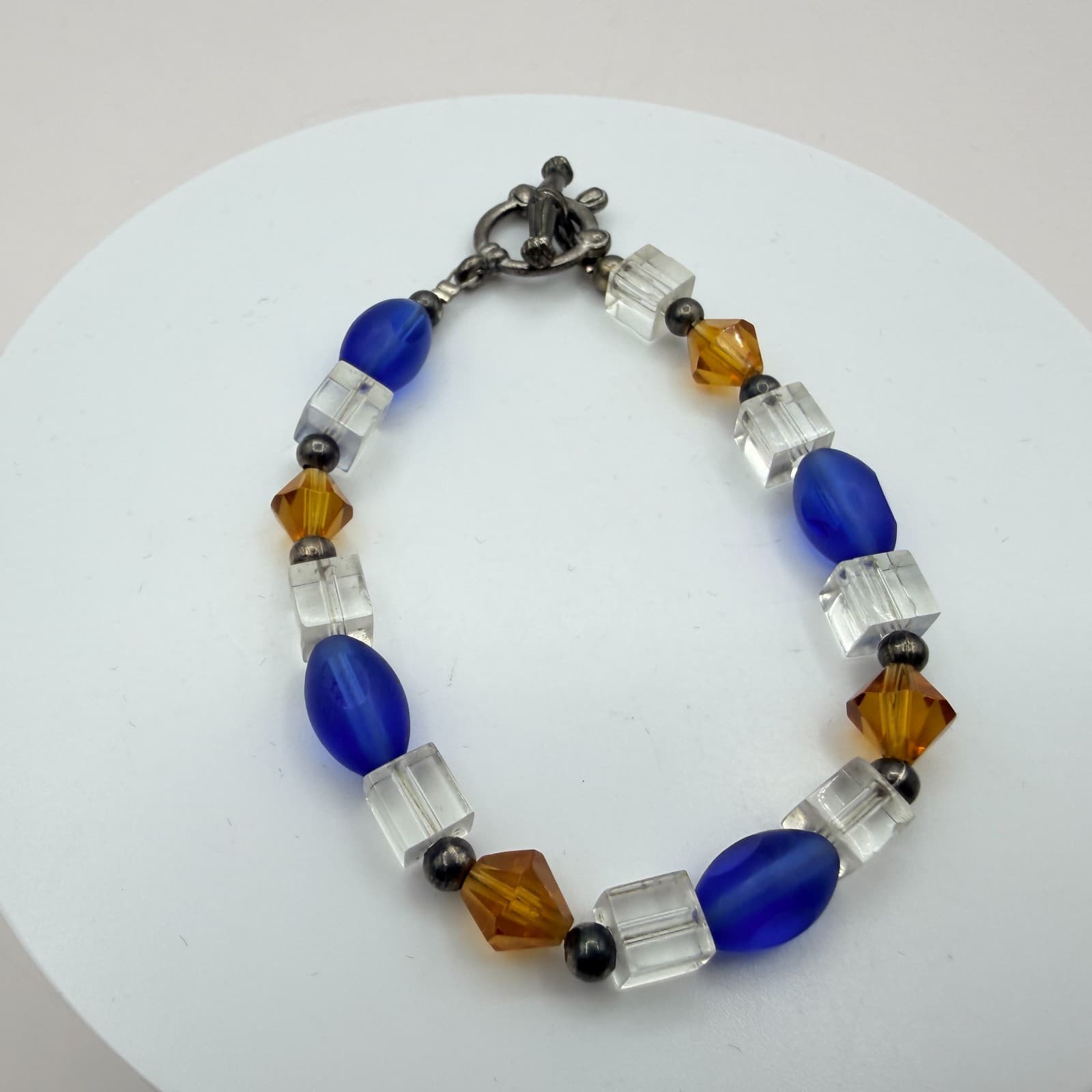 Vintage Y2K Silver Tone Beaded Stretch Bracelet Women's Classic Fashion Jewelry - Thumbnail 3