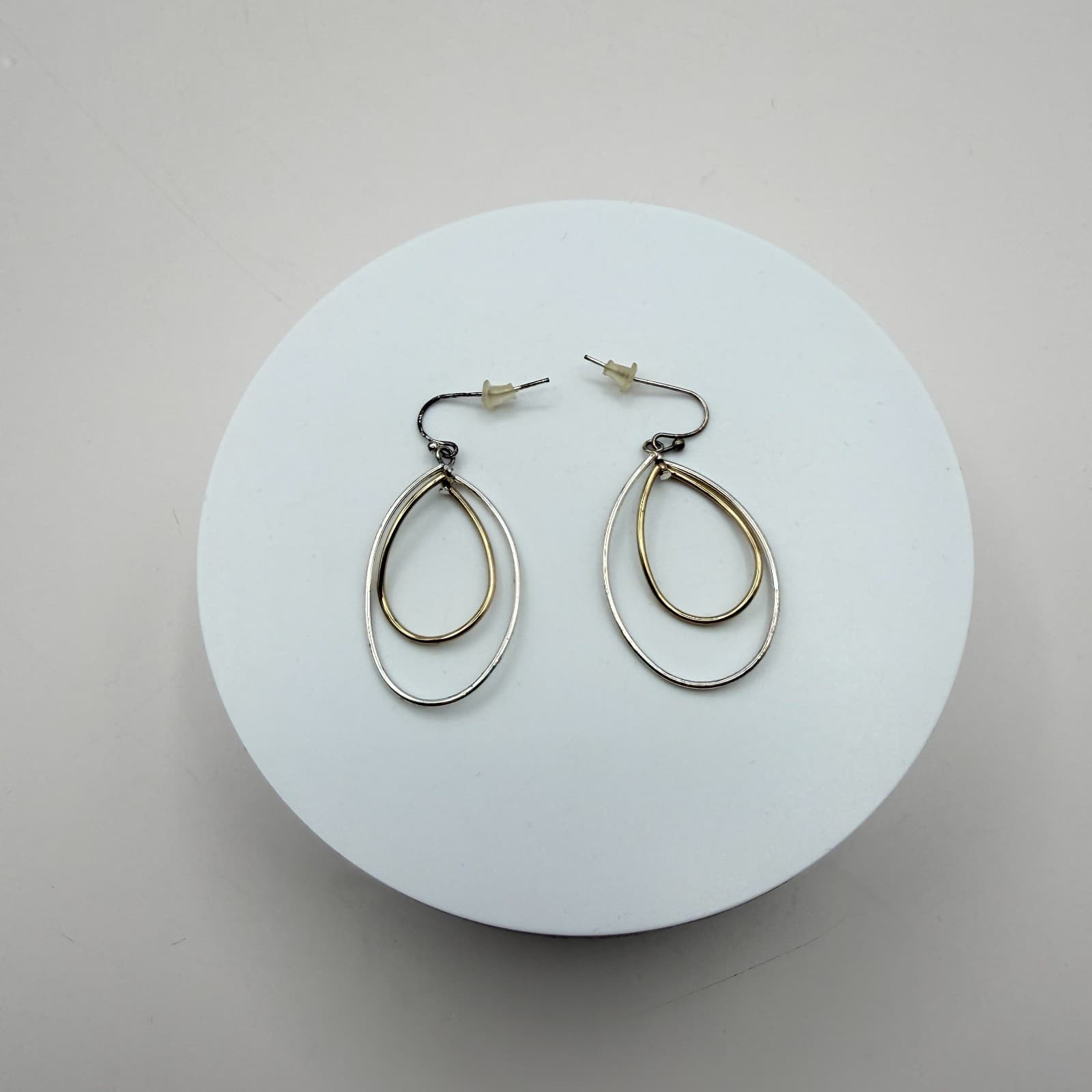 Vintage 90s Double Hoop Teardrops Earrings Women's Classic Fashion Jewelry - Thumbnail 7