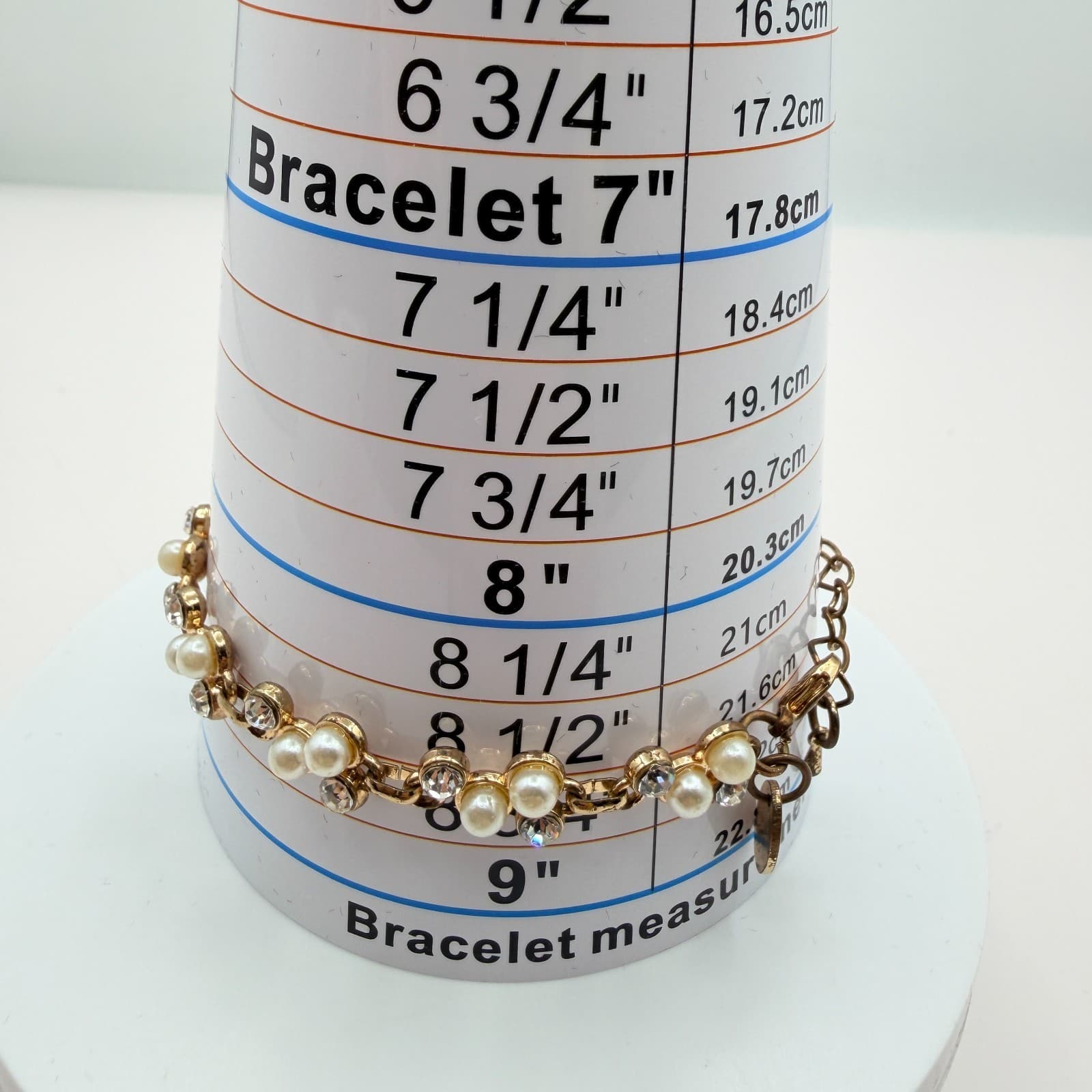 Vintage Y2K Charming Charlie Gold Tone Faux Pearl Clear Glass Bracelet Jewelry - Thumbnail 9