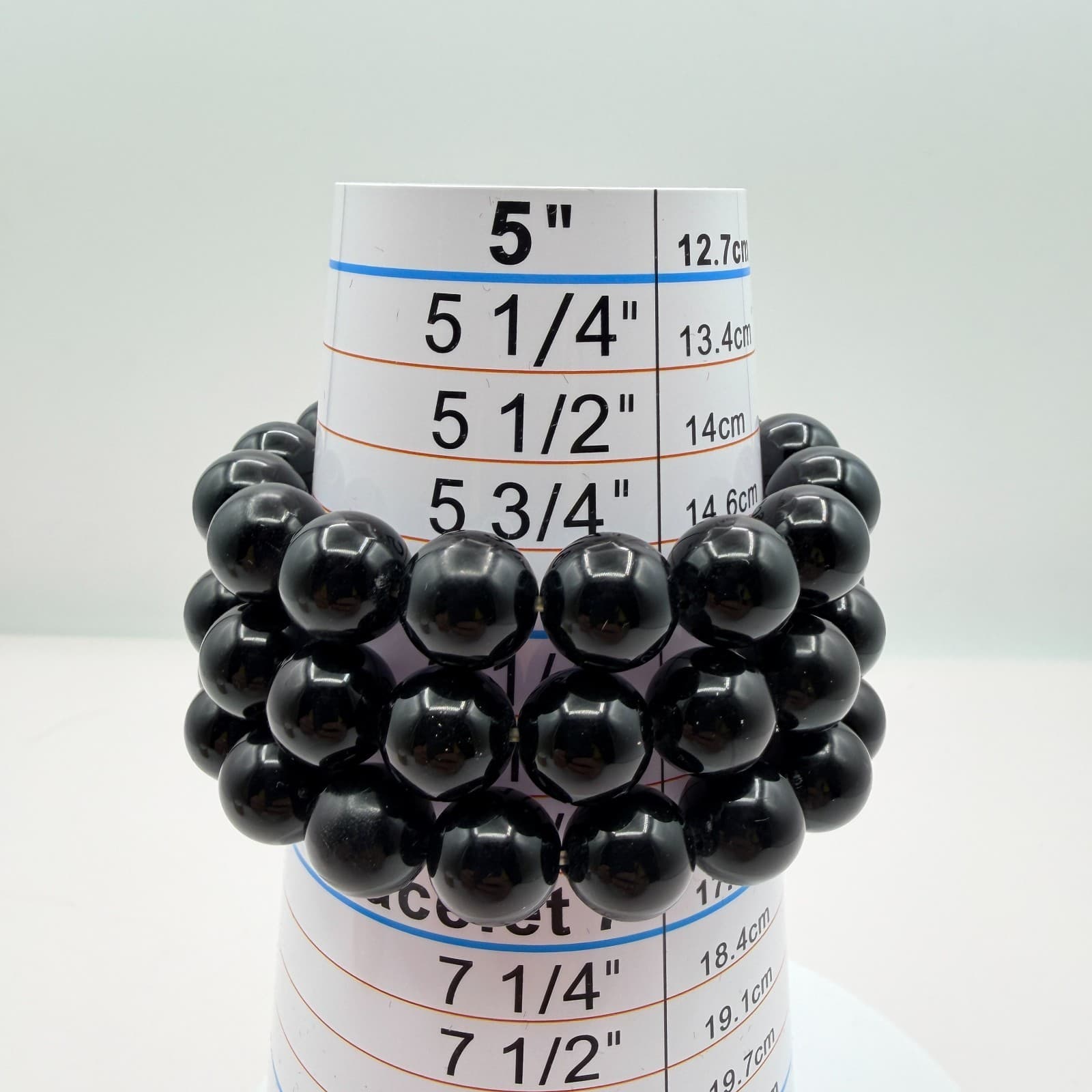 Vintage 90s Black Glass Bead Triple Strand Bracelet Silver Tone Flower Floral - Thumbnail 9