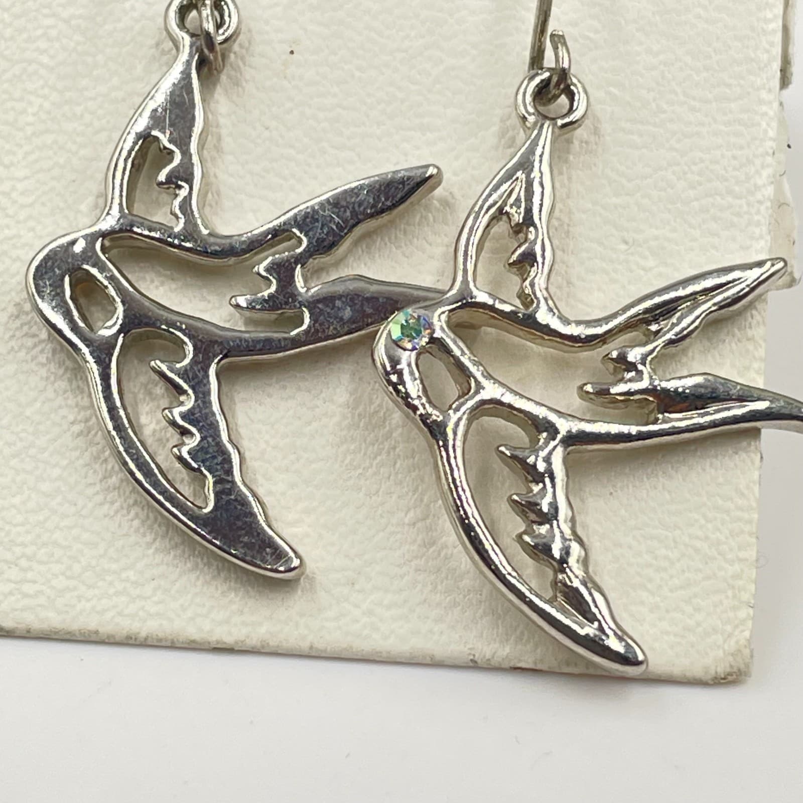 Fashion Silver-Tone Faceted Iridescent Rhinestone Bead Swallow Drop Hook Earring - Thumbnail 3