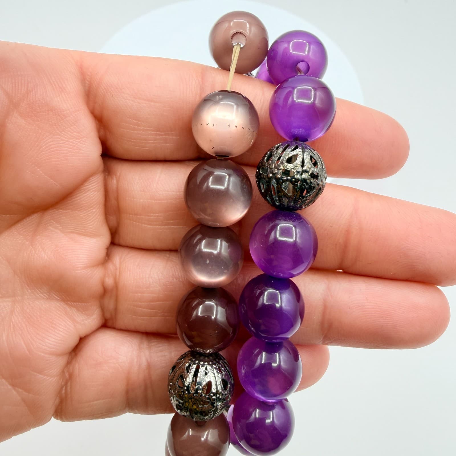 Vintage Y2K Silver Tone Beaded Stretch Bracelet Set Women's Classic Jewelry - Thumbnail 7