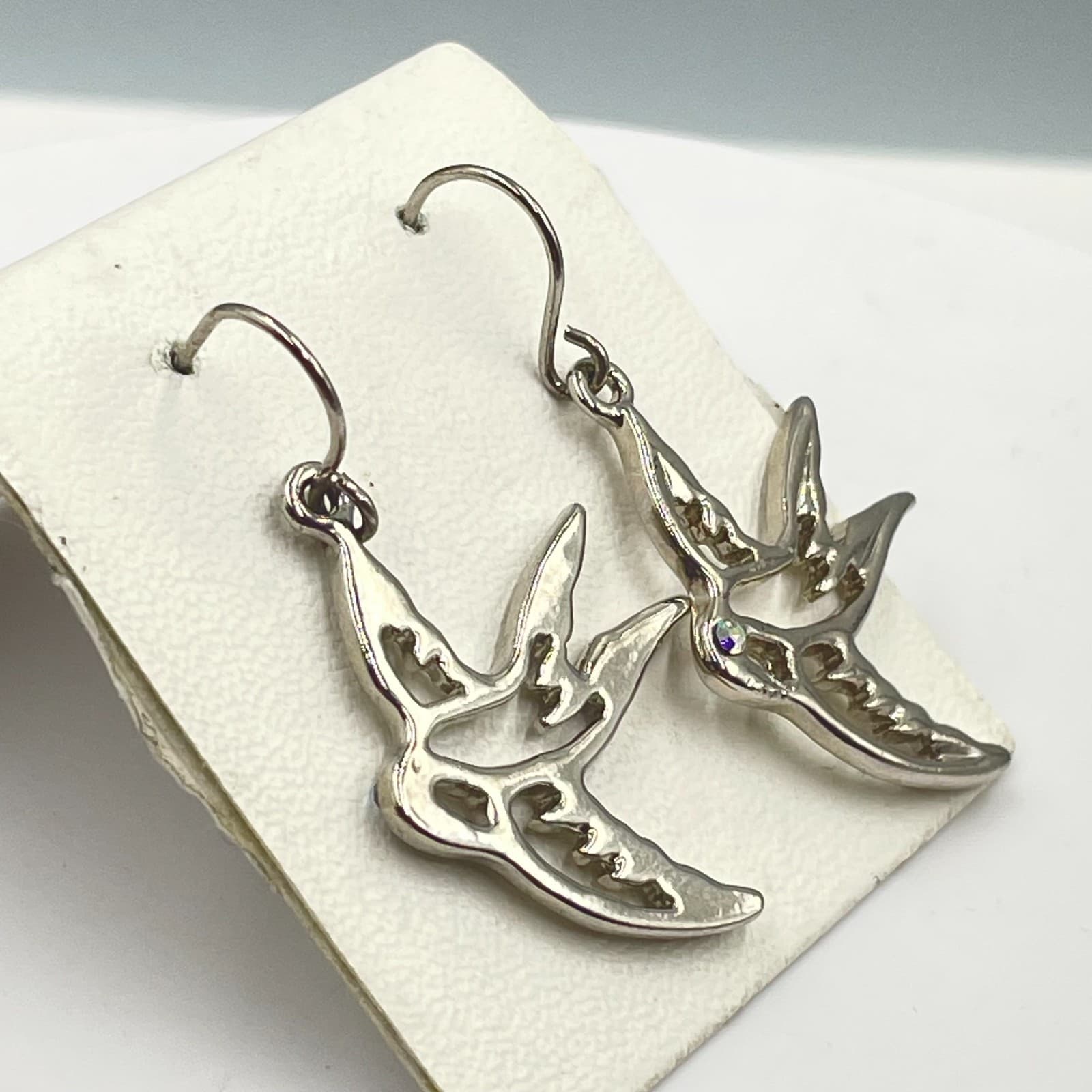 Fashion Silver-Tone Faceted Iridescent Rhinestone Bead Swallow Drop Hook Earring - Thumbnail 4