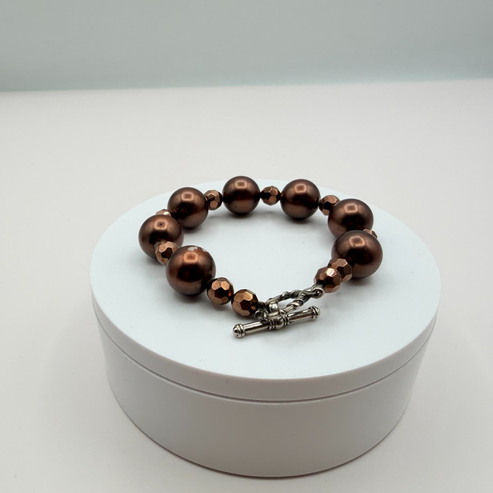 Vintage 90s Brown Glass Bead Bracelet Boho Classic Women's Fashion Jewelry - Thumbnail 6