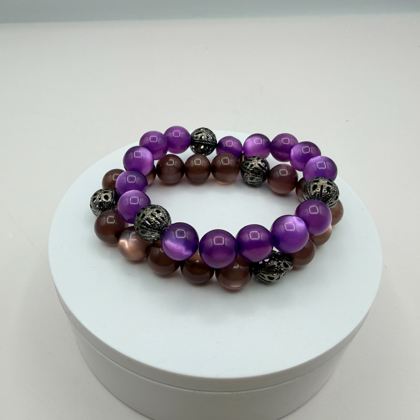 Vintage Y2K Silver Tone Beaded Stretch Bracelet Set Women's Classic Jewelry - Thumbnail 2